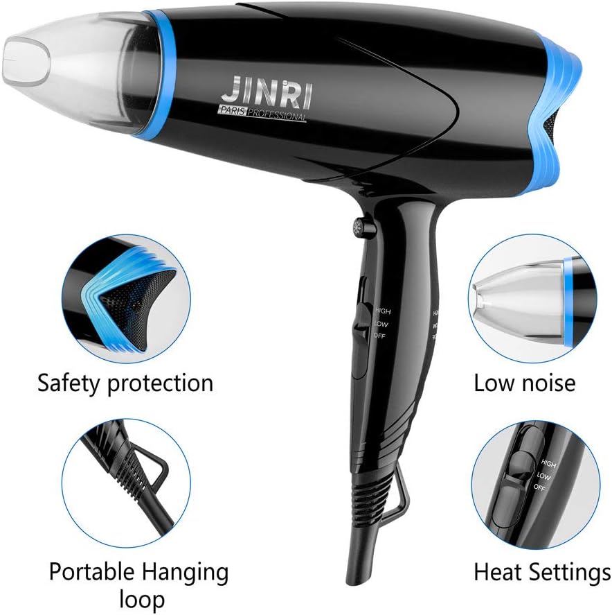JINRI Hair Dryer, Lightweight Ceramic Negative Ion Hair Dryer with 2 Speed Settings, 6ft Power Cord, Hanging Loop, Removable Air Filter - Image 3