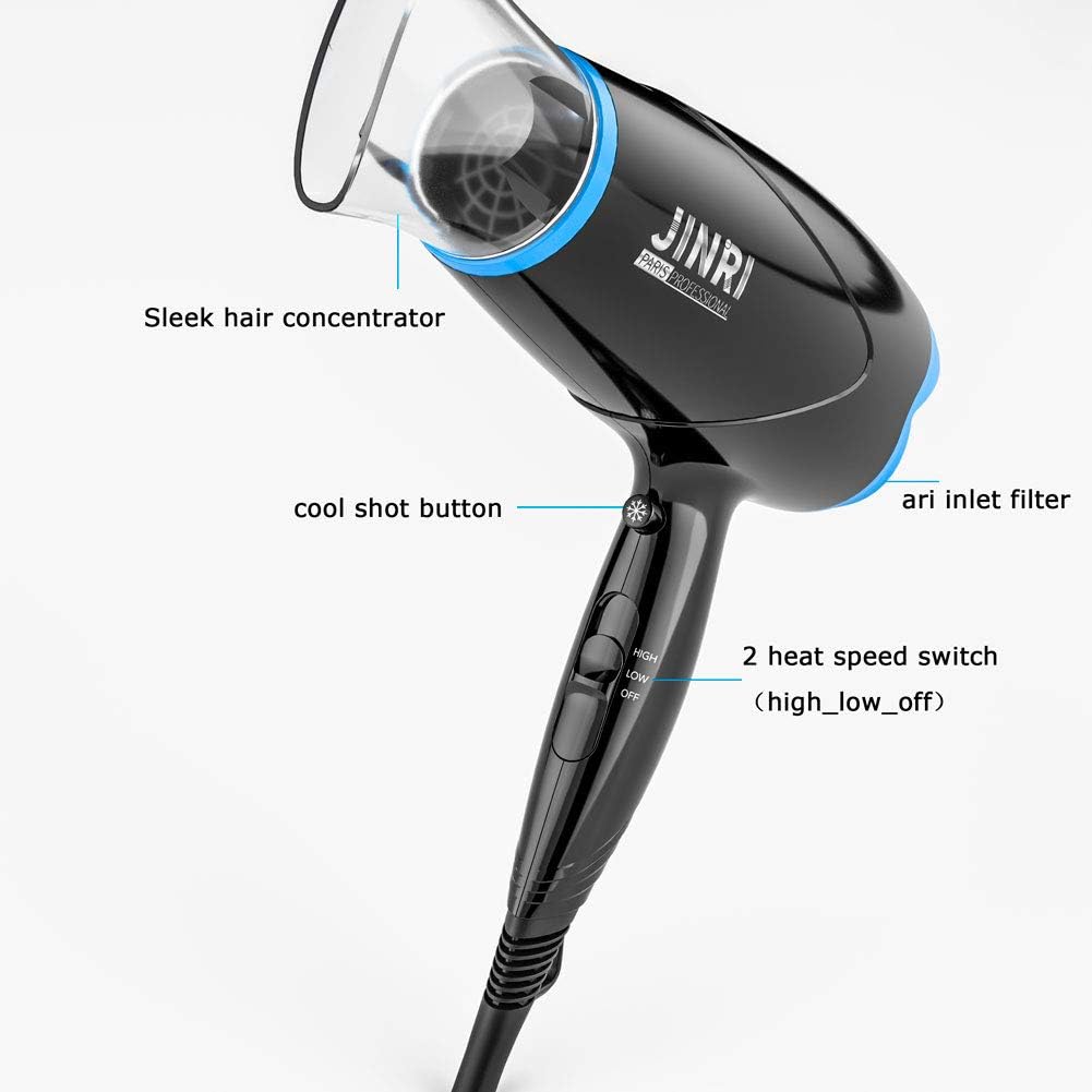 JINRI Hair Dryer, Lightweight Ceramic Negative Ion Hair Dryer with 2 Speed Settings, 6ft Power Cord, Hanging Loop, Removable Air Filter - Image 6