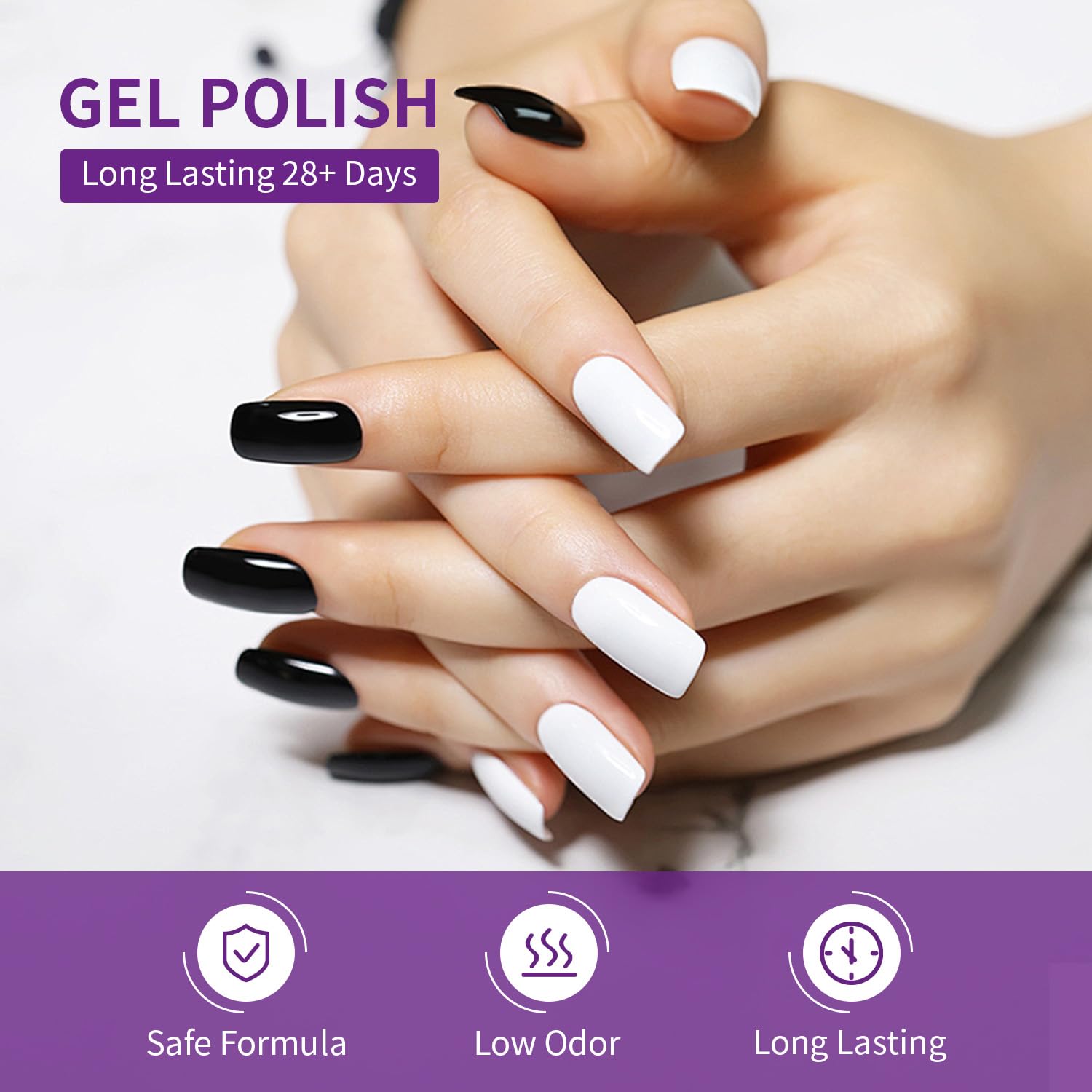 JODSONE 10ml Gel Nail Polish Set 6Colors Black White Red Deep Blue Dark Green Deep Purple All Seasons Neutral Soak off LED Lamp Gel Manicure Set for Nail Art - Image 4
