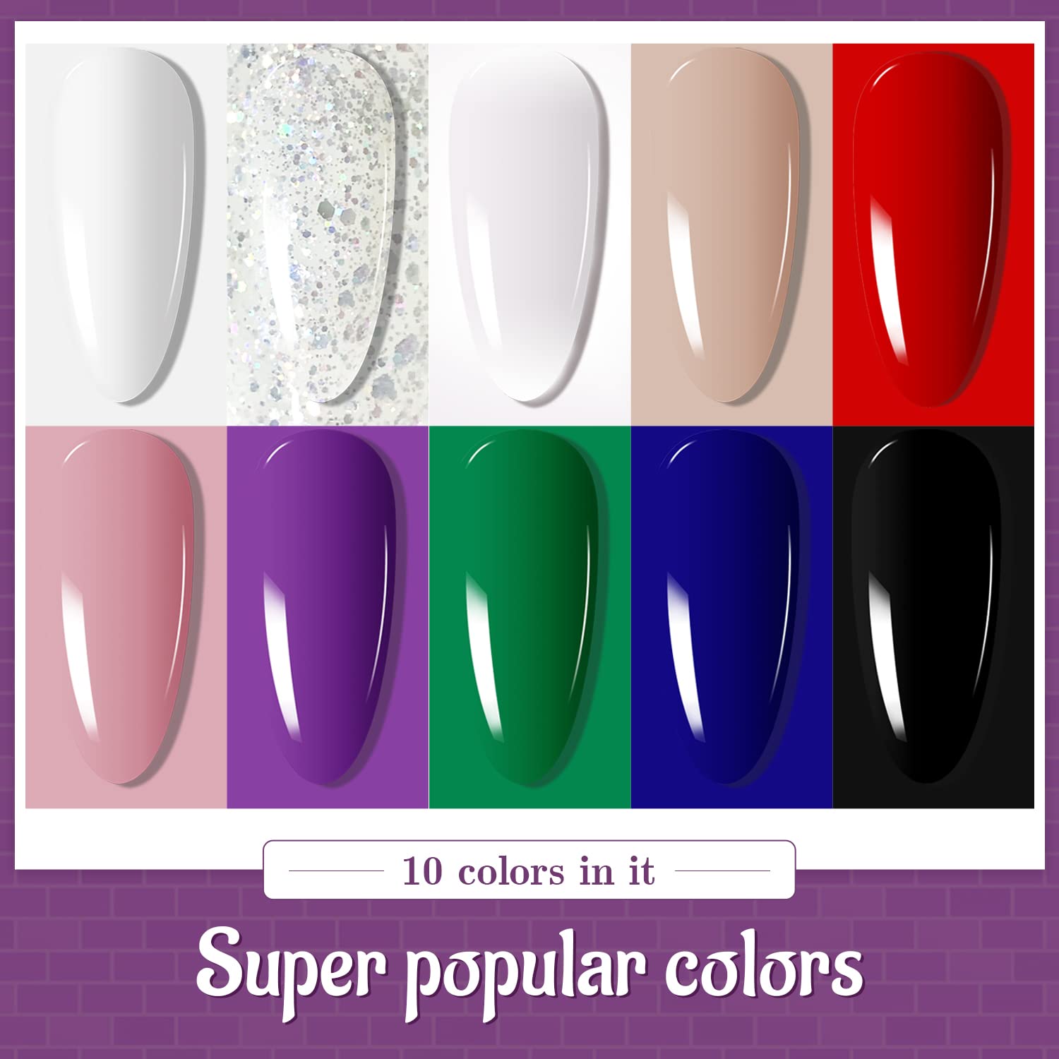 JODSONE Gel Nail Polish Kit 60 PCS with U V Light Soak off Base Top Coat 55 Shine Colors Gel Nail Kit Bright and Dark Brown Wine Red Series Manicure Set for Women and Girls - Image 6
