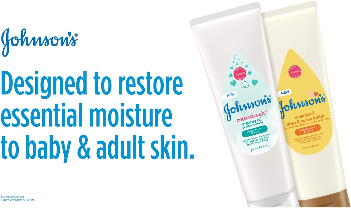 Johnson's Baby Creamy Oil for Baby with Shea & Cocoa Butter, Moisturizing Body Lotion with Gentle Fragrance, Hypoallergenic, Non-Greasy, Paraben-Free, Phthalate-Free and Dye-Free, 8 fl. oz - Image 3