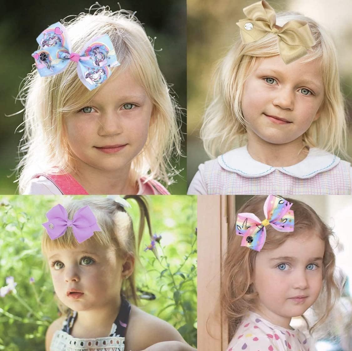 JOJO SIWA Hair bows Clips - 6 pieces/set siwa rainbow printed knot ribbon bow for girls handmade boutique hair clip children hair accessories (C) - Image 3
