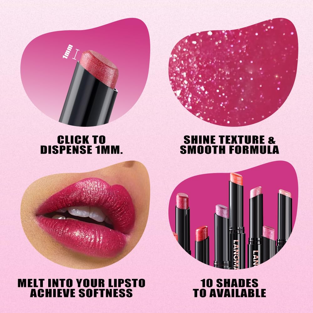Jolilab 10Pcs Set Sparkling Lipstick Lip Gloss Long Lasting Waterproof Moisturizer Lip Balm Glitter Shimmer Metallic, Diamond Shiny Bold Glow Goth Lipstick for Women Girls, Non-sticky - Image 4