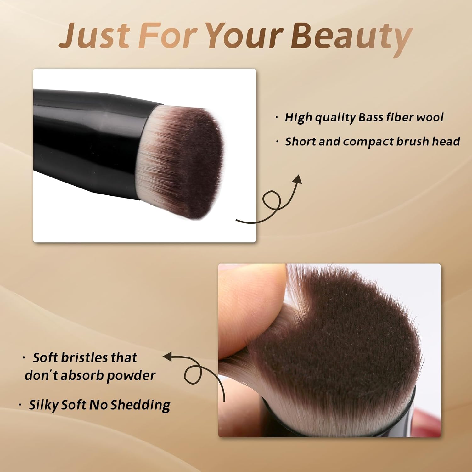 JoMay Foundation Brush for Liquid Makeup, Flat Top Kabuki Professional Make up Brushes for Blending, Cream, Powder,Blush Buffing Stippling Face Makeup Tools, Black (Black) - Image 5