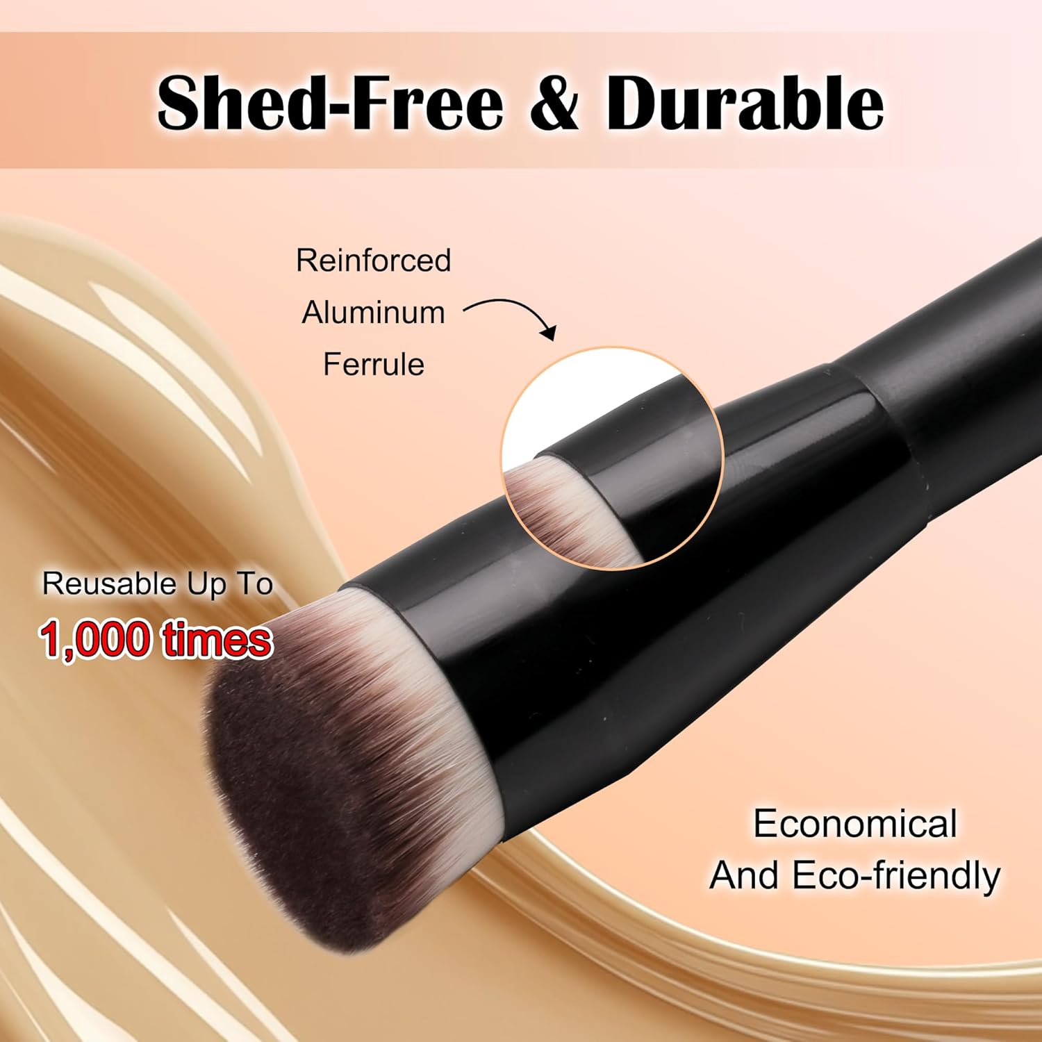 JoMay Foundation Brush for Liquid Makeup, Flat Top Kabuki Professional Make up Brushes for Blending, Cream, Powder,Blush Buffing Stippling Face Makeup Tools, Black (Black) - Image 4