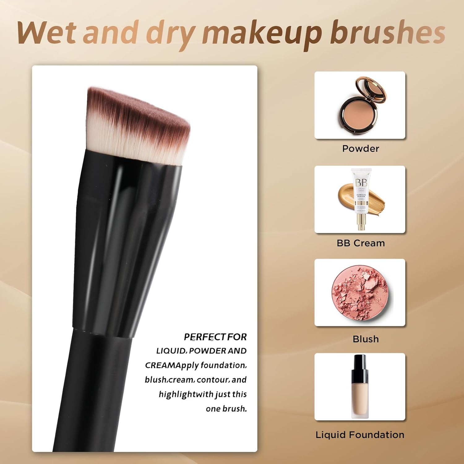 JoMay Foundation Brush for Liquid Makeup, Flat Top Kabuki Professional Make up Brushes for Blending, Cream, Powder,Blush Buffing Stippling Face Makeup Tools, Black (Black) - Image 3