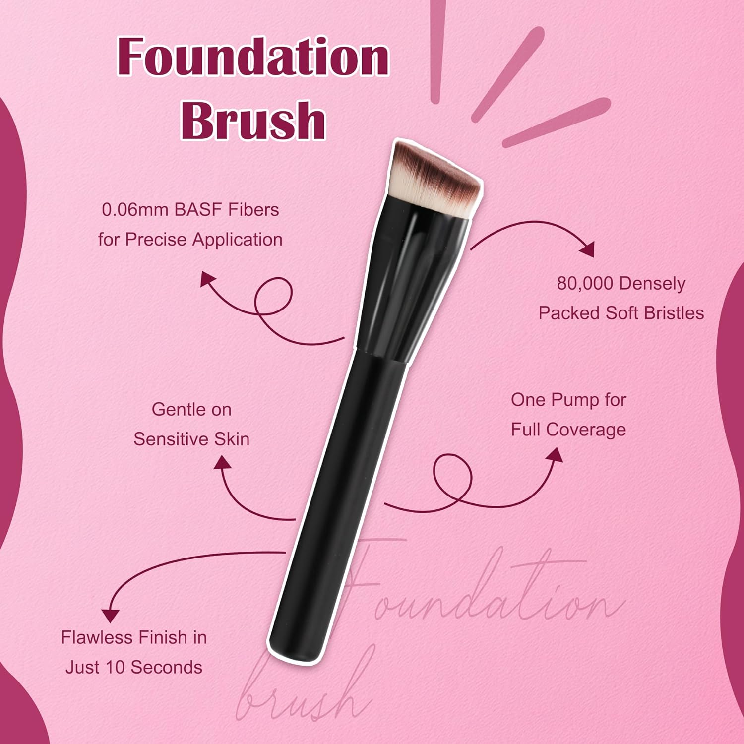 JoMay Foundation Brush for Liquid Makeup, Flat Top Kabuki Professional Make up Brushes for Blending, Cream, Powder,Blush Buffing Stippling Face Makeup Tools, Black (Black) - Image 2