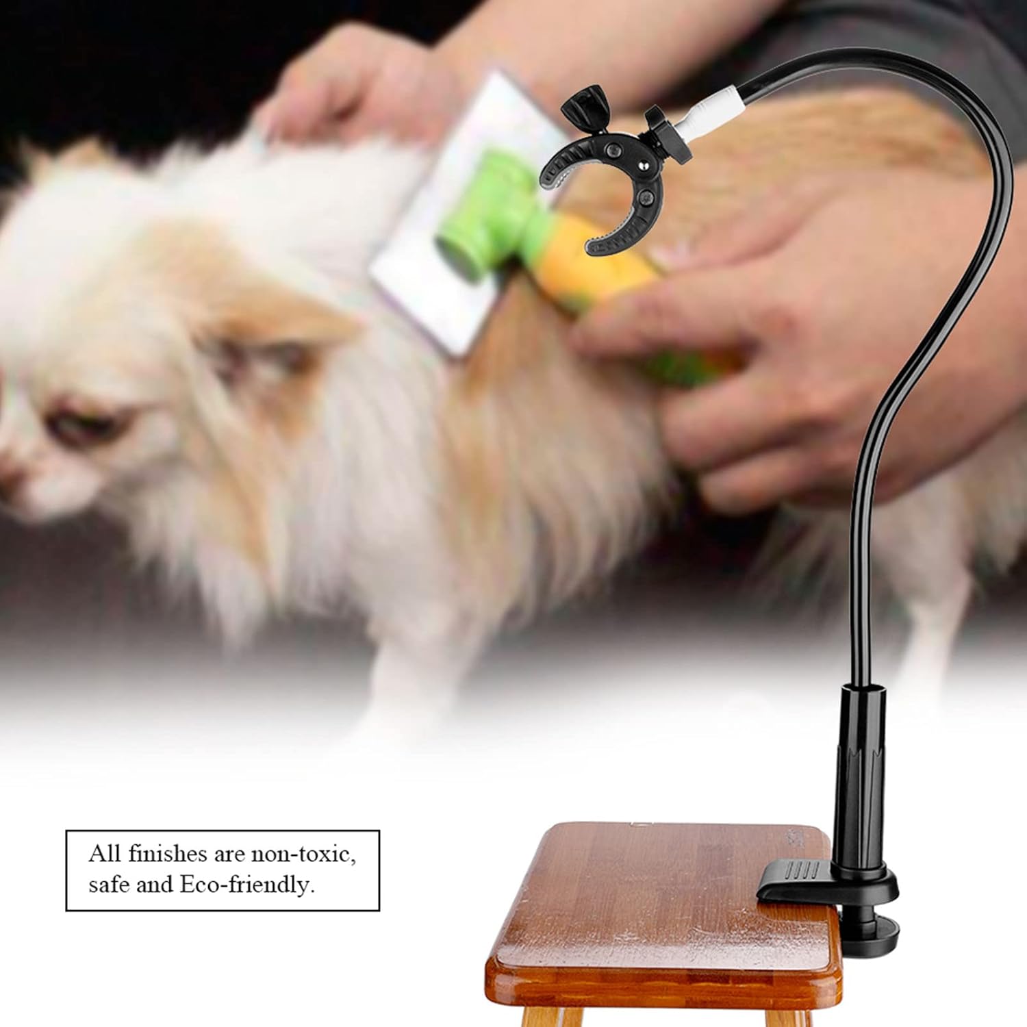 Joyzan Dog Hair Dryer Stand, Pet Grooming Table Hands Free Blow Holder 360 Degrees Rotatable Adjustable Third Arm Clamp Aluminum Alloy Mount Clip Groomers Flexible Hose Tube Cat Countertop Shower - Image 5
