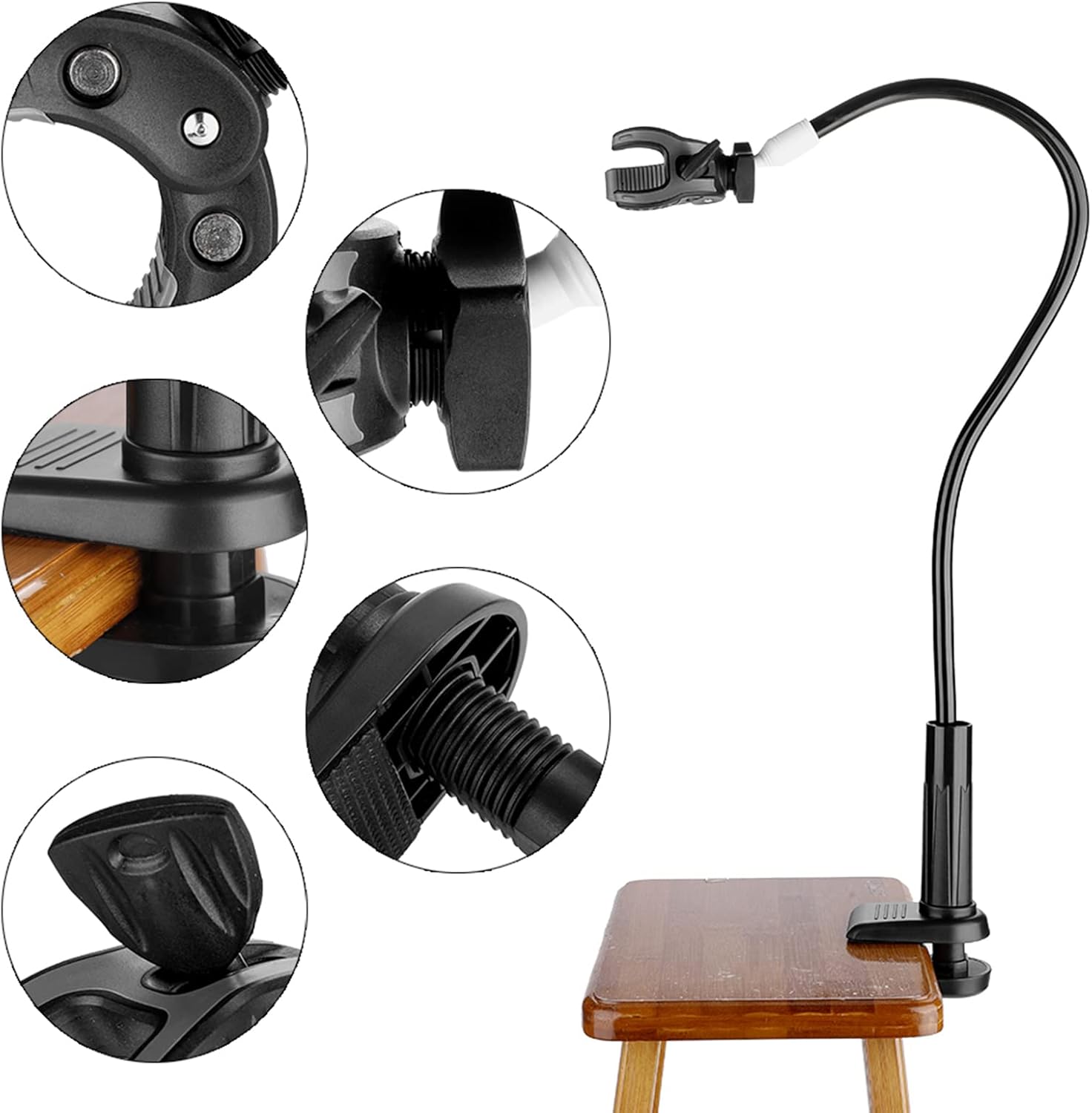 Joyzan Dog Hair Dryer Stand, Pet Grooming Table Hands Free Blow Holder 360 Degrees Rotatable Adjustable Third Arm Clamp Aluminum Alloy Mount Clip Groomers Flexible Hose Tube Cat Countertop Shower - Image 6