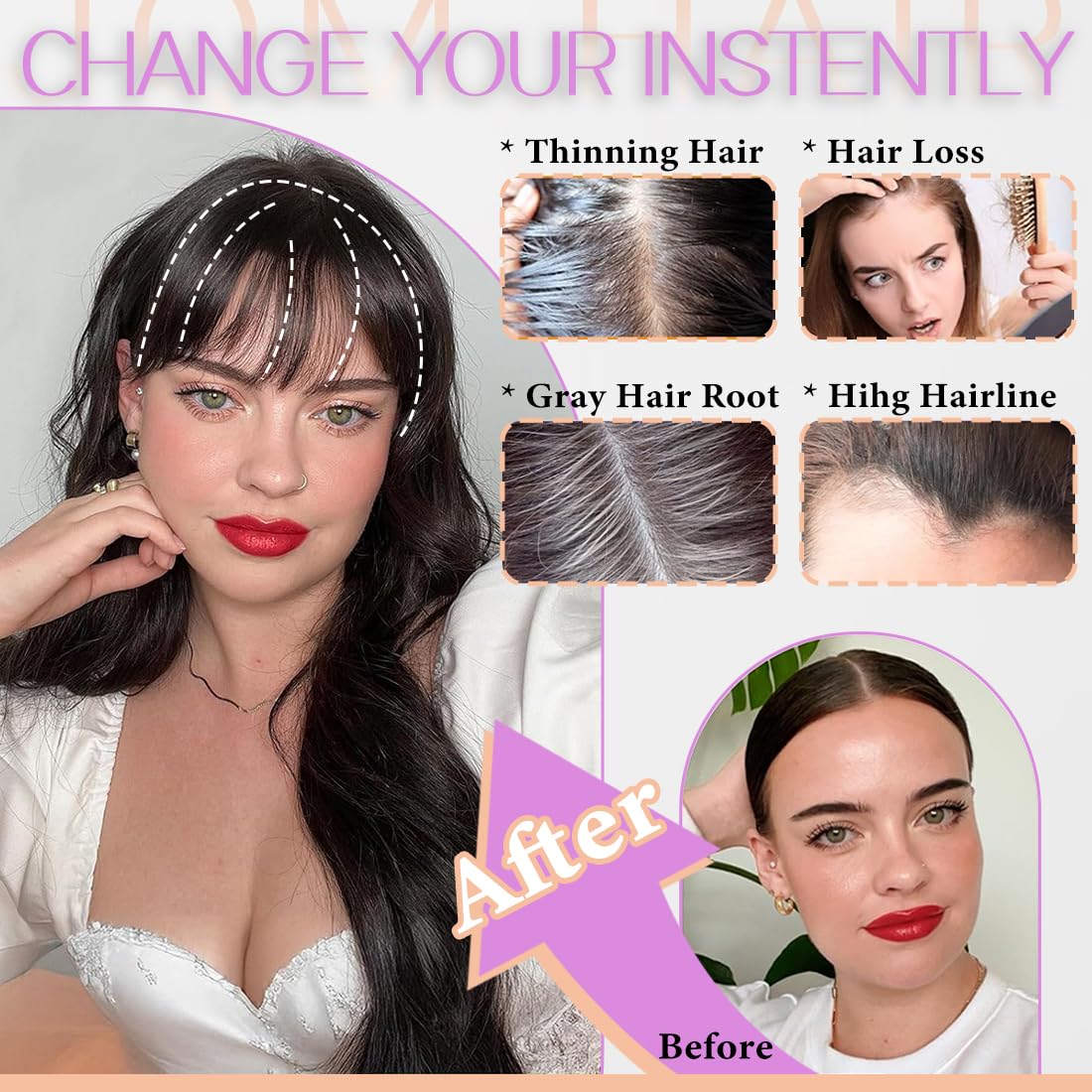 JQM Hair Topper Clip in Bangs, 18 Inch 3D 360° Cover Hair Toppers for Women with Thinning (Ombre Light Brown to Blonde) - Image 2