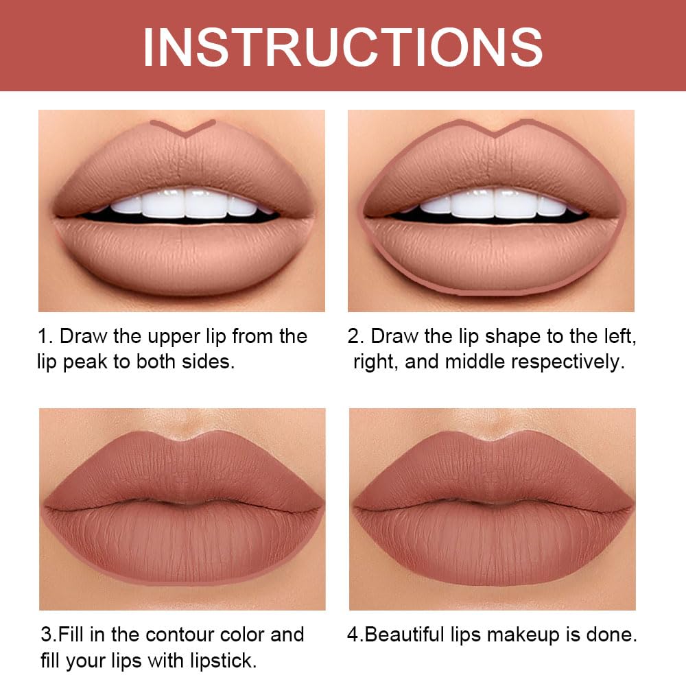 Kaely 2-in-1 Nude Brown Lip Liner & Lipstick Set Kit for Women, Matte Lips Kit with Lip Liner Lip Stains Long Lasting Waterproof 24 Hour Lipstick and Lip Liners Combo Lipliners Pencil Set 12 - Image 5
