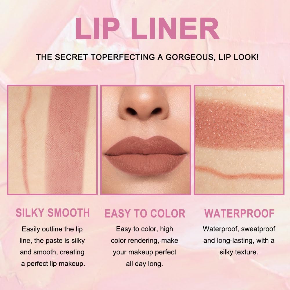 Kaely 2-in-1 Nude Brown Lip Liner & Lipstick Set Kit for Women, Matte Lips Kit with Lip Liner Lip Stains Long Lasting Waterproof 24 Hour Lipstick and Lip Liners Combo Lipliners Pencil Set 12 - Image 3