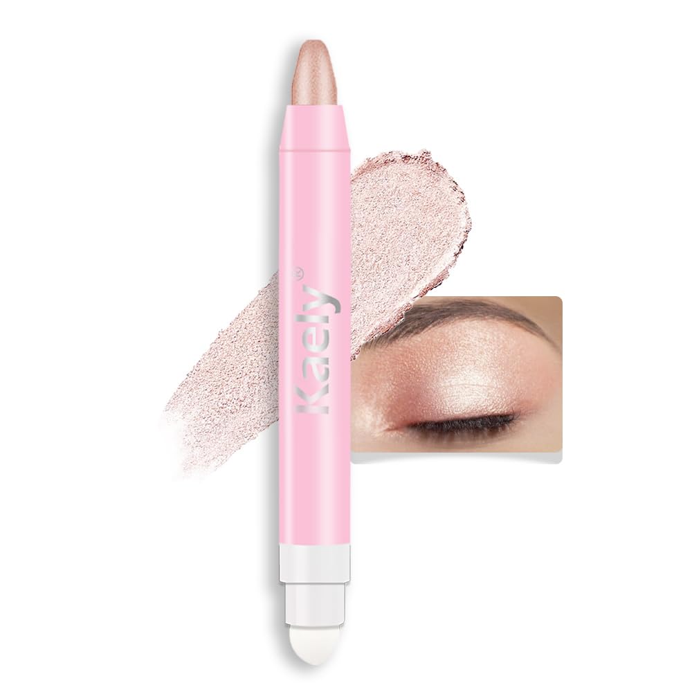 Kaely 2in1 Cream Eye Shadow Brightener Sticks for Eyes, Pencil Eyeshadow Applicator Stick Waterproof Pigmented, Eye Shadow Palette Highlighter Makeup, sombras para ojos, 17 Champagne Shimmer