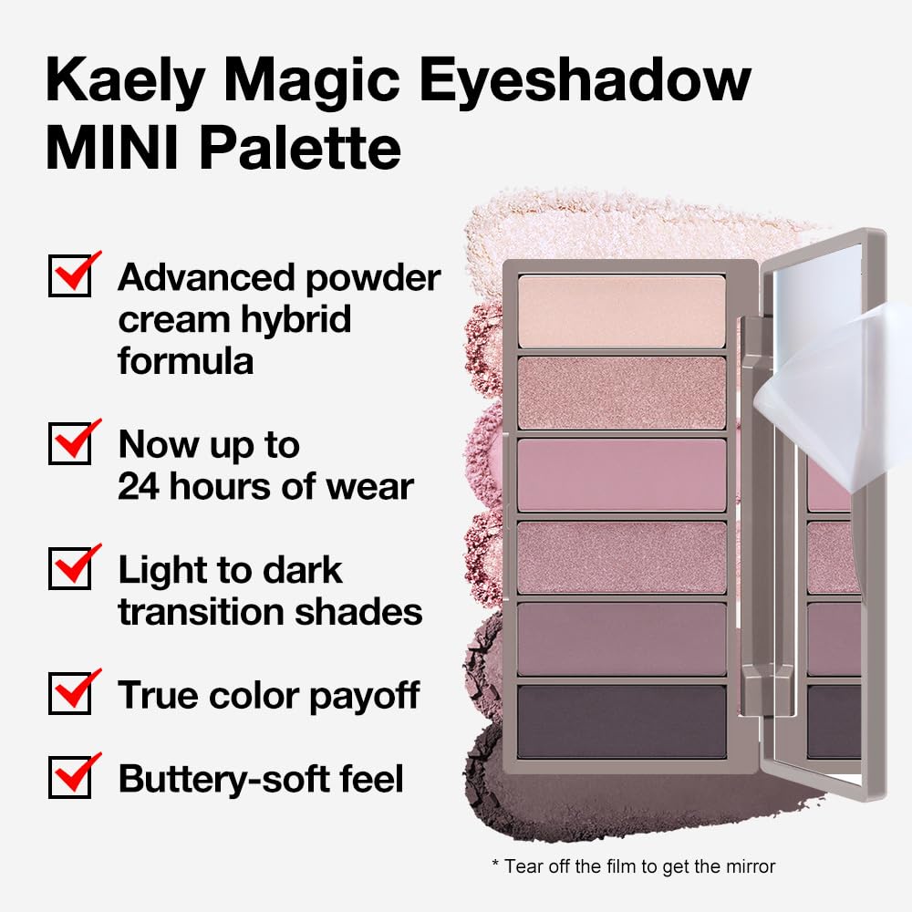 Kaely 6 Colors Mini Pink Eye Shadow Palette Makeup, Neutral Matte Shimmer Eyeshadow Palette for Older Women Highly Pigmented Waterproof, paleta de sombras de ojos, Vegan & Cruelty-free, 07 - Image 4