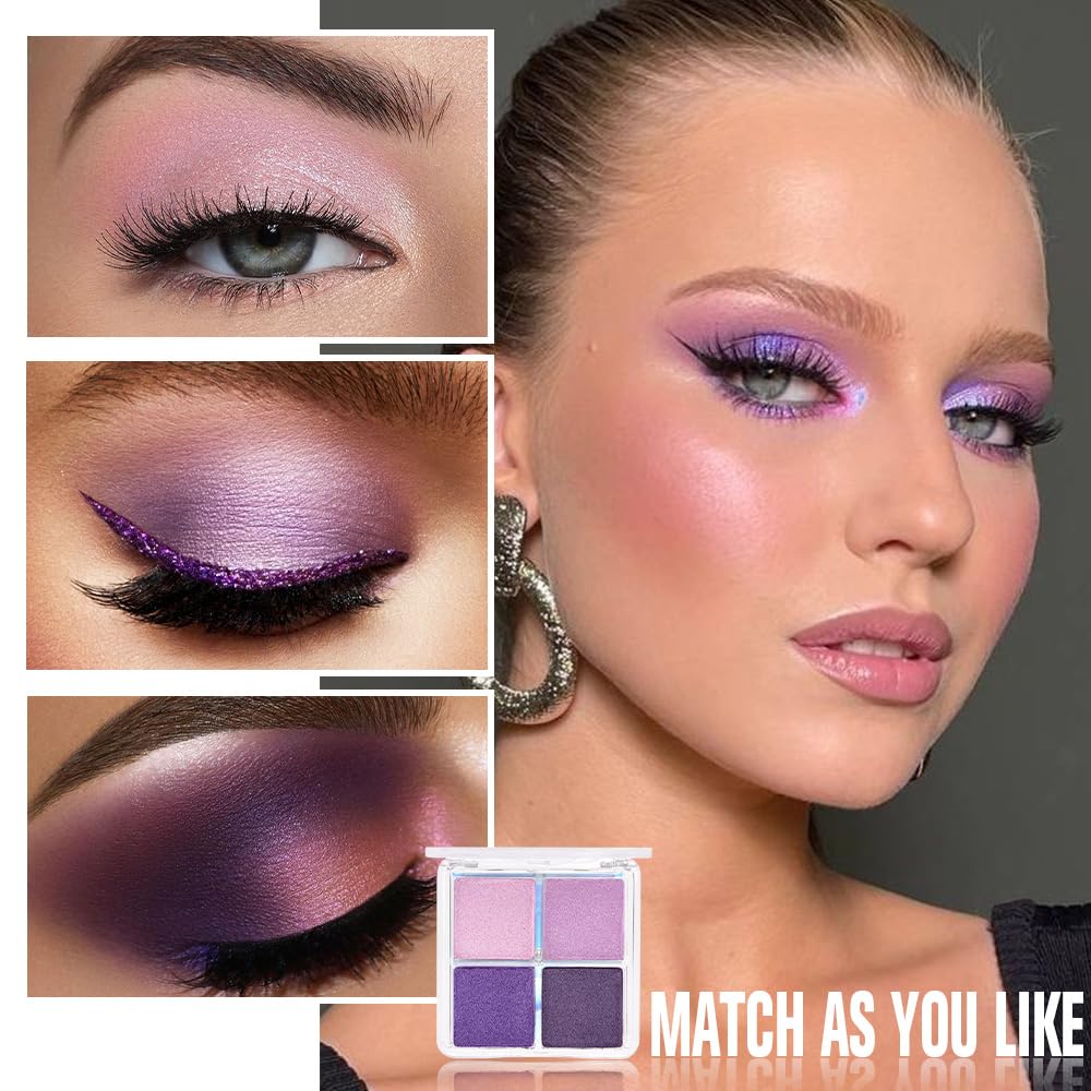 Kaely Powder Eyeshadow Quad, Lavender Purple Glitter Eyeshadow Palette Makeup, Neutral Eye Shadow Palette for Older Women Pigmented Waterproof, sombras para ojos, Blendable, Cruelty-free, 05 - Image 5