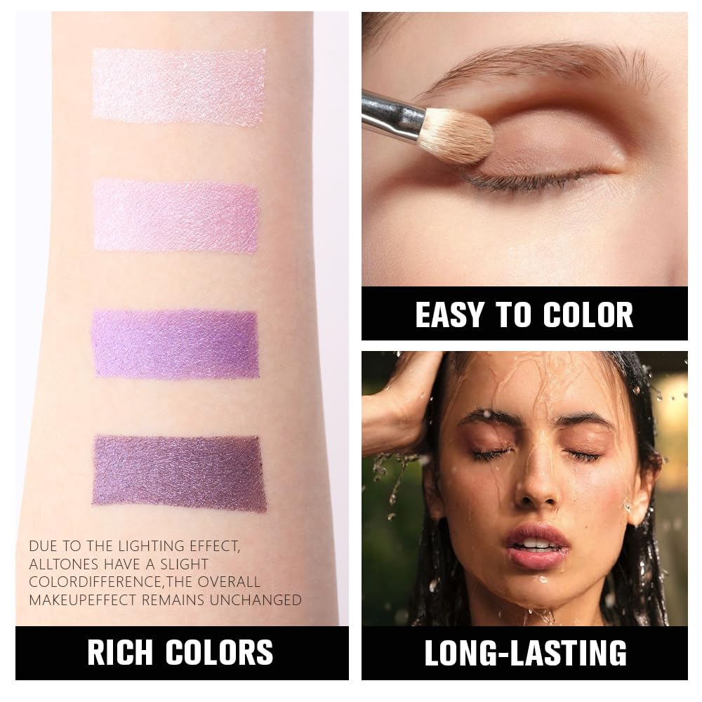 Kaely Powder Eyeshadow Quad, Lavender Purple Glitter Eyeshadow Palette Makeup, Neutral Eye Shadow Palette for Older Women Pigmented Waterproof, sombras para ojos, Blendable, Cruelty-free, 05 - Image 4
