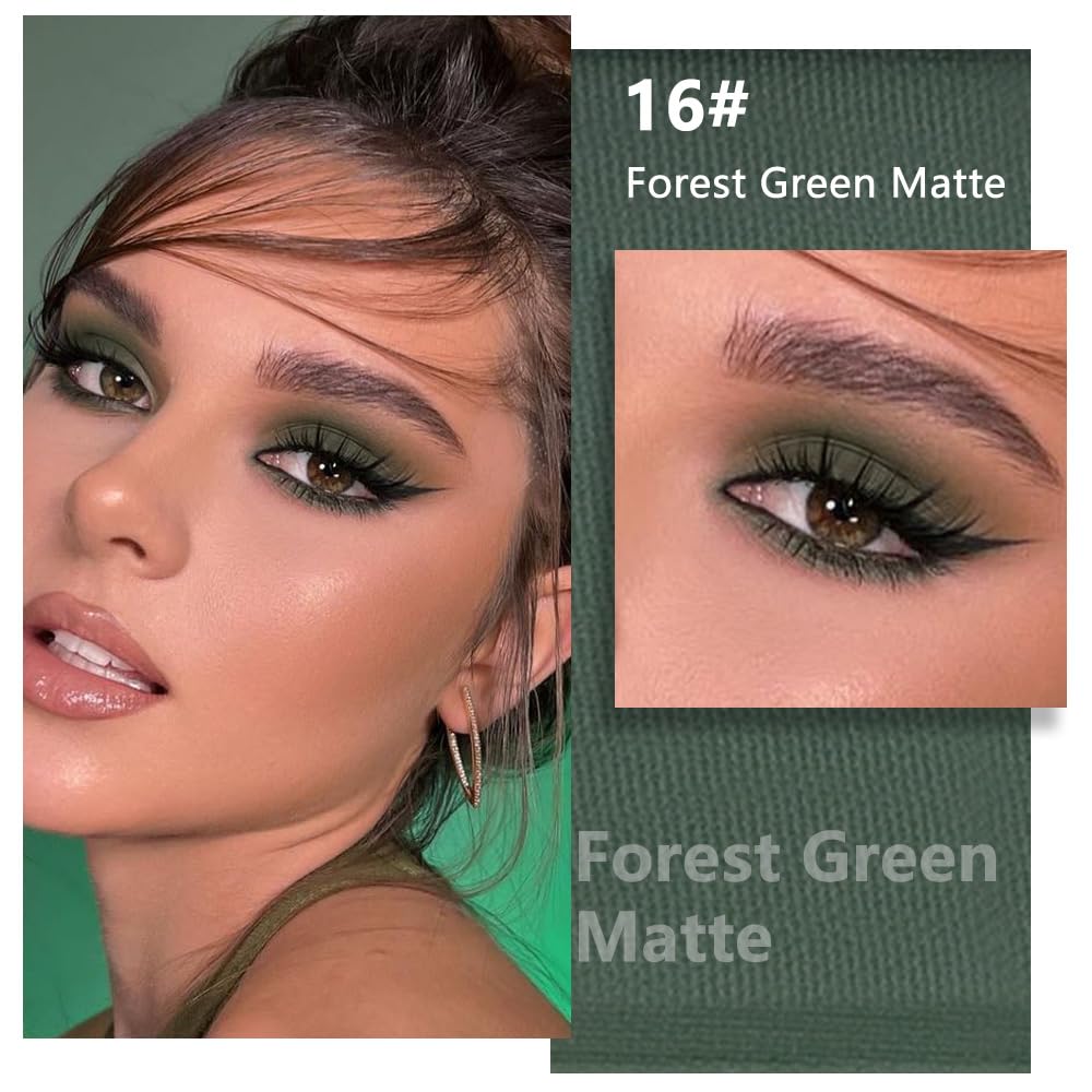 Kaely Pressed Single Eyeshadow Makeup, Forest Green Matte Highly Pigmented Monochrome Eye Shadow Palette, Waterproof Neutral Powde Mini Eyeshadow, sombras para ojos, Lightweight Blendable, 16 - Image 2