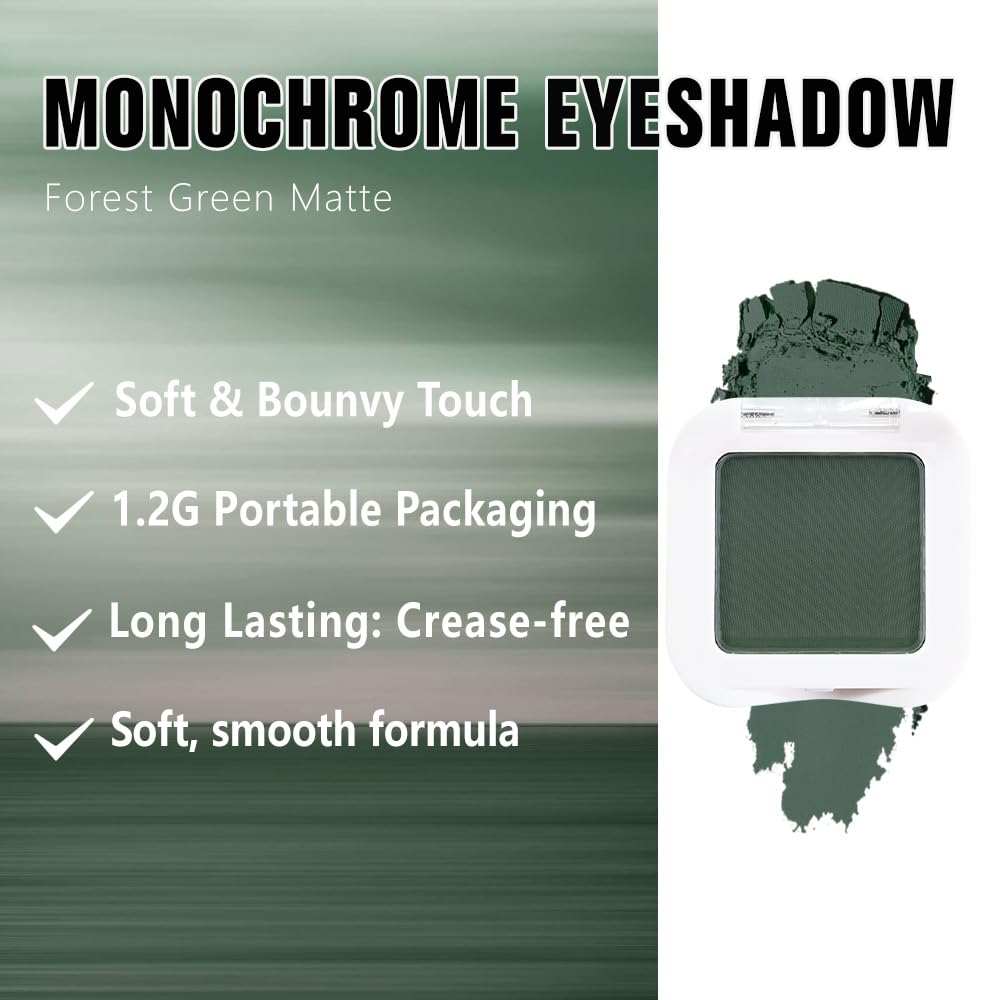 Kaely Pressed Single Eyeshadow Makeup, Forest Green Matte Highly Pigmented Monochrome Eye Shadow Palette, Waterproof Neutral Powde Mini Eyeshadow, sombras para ojos, Lightweight Blendable, 16 - Image 3