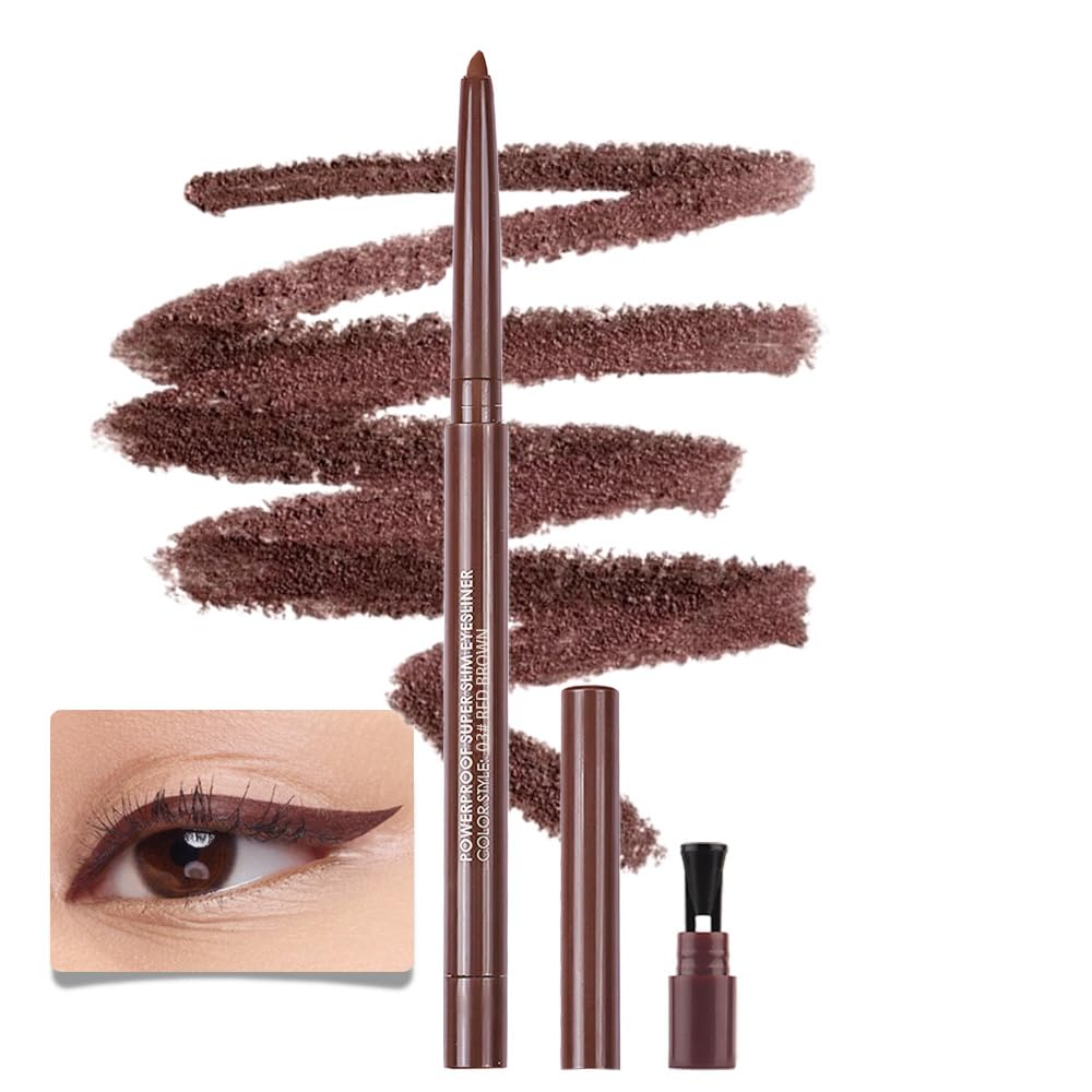 Kaely Red Brown Gel Eyeliner,Smooth Eye Liner Waterproof Smudge Proof,Multi-Use Pencil Eyeliner,Built in Sharpener,Longwearing Eye Makeup,Vegan,delineador de ojos contra el agua,03