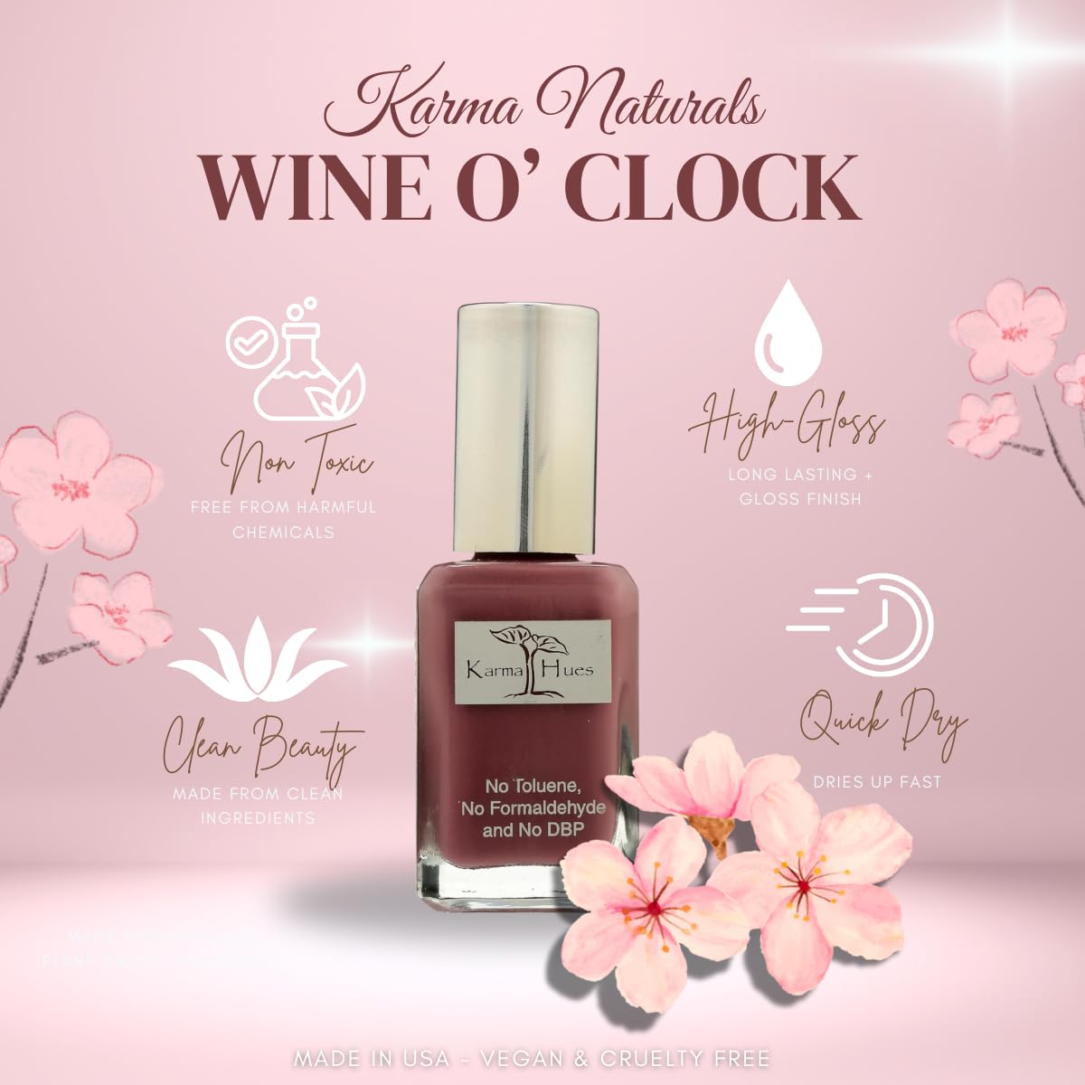 Karma Naturals Nail Polish – Non-Toxic, Vegan & Cruelty-Free (WINE O'CLOCK, 0.43 fl oz) - Image 3