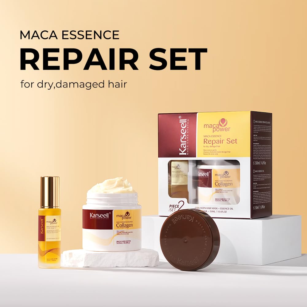 Karseell Collagen Hair Treatment Deep Repair Conditioning, Hair Mask Argan Oil Set for Dry Damaged Hair All Hair Types 16.9floz + 1.69floz - Image 2