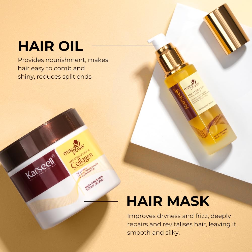 Karseell Collagen Hair Treatment Deep Repair Conditioning, Hair Mask Argan Oil Set for Dry Damaged Hair All Hair Types 16.9floz + 1.69floz - Image 5