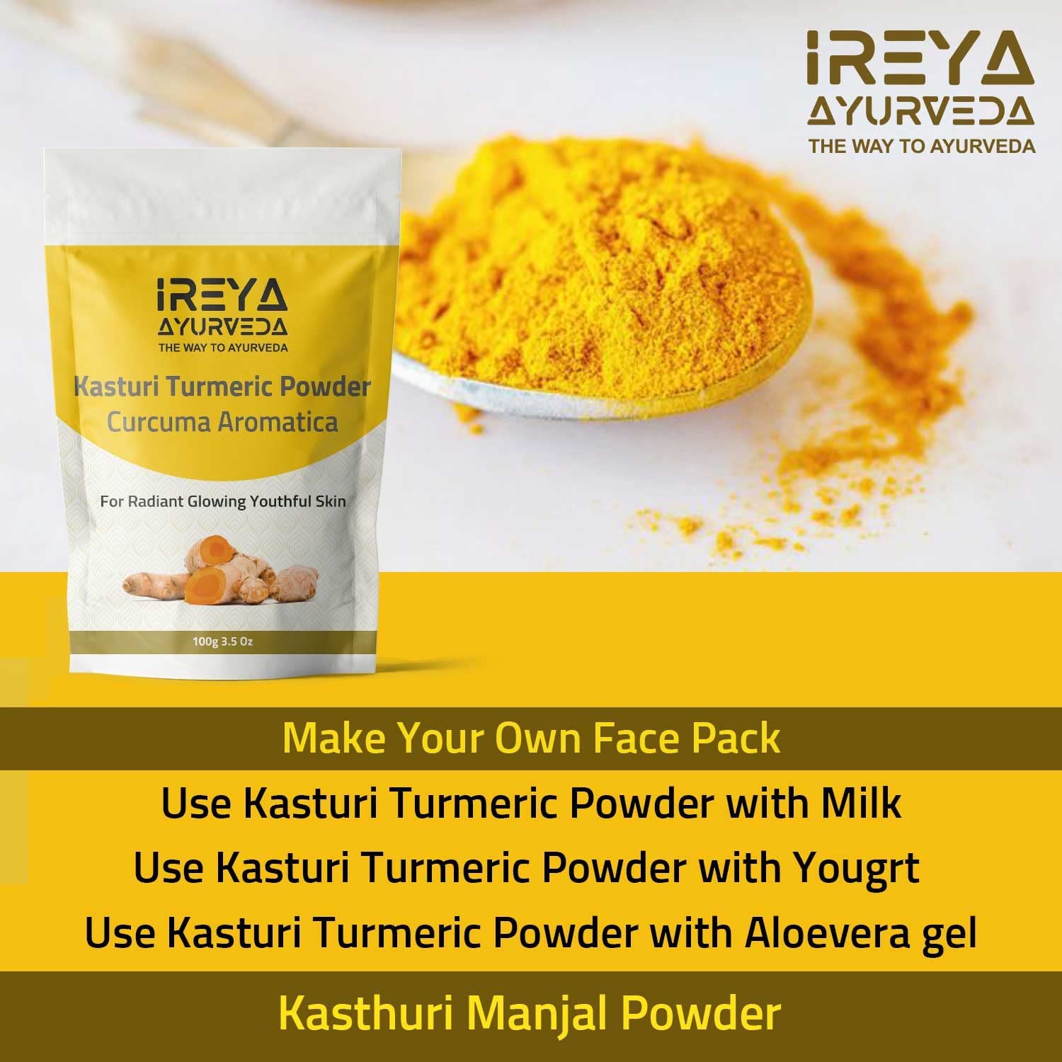 Kasthuri Manjal Powder for Skin and Face Care (3.5 oz) | Kasturi Turmeric, Wild Turmeric powder | Curcuma Aromatica | Helps in Glowing Skin Acne and Radiant skin 100g - Image 3