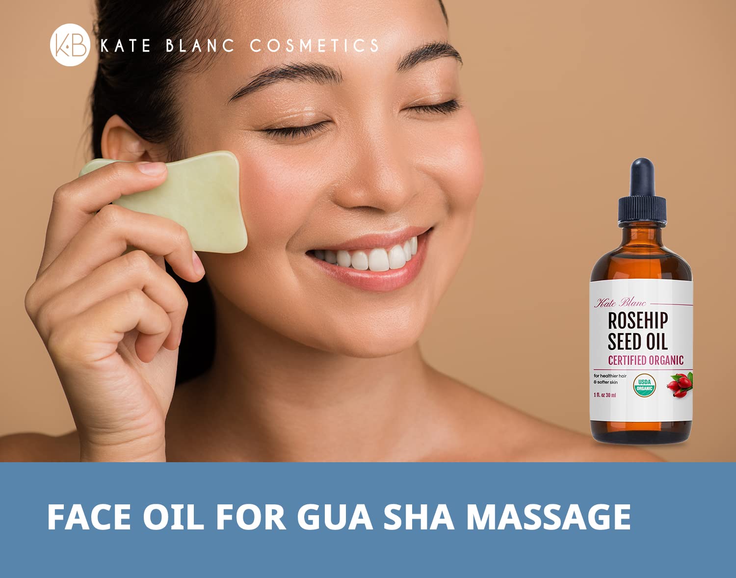 Kate Blanc Cosmetics Rosehip Oil for Face & Skin (1oz, Organic, Pure, Cold Pressed) Rosehip Seed Face Oil for Facial & Gua Sha Massage - Image 3