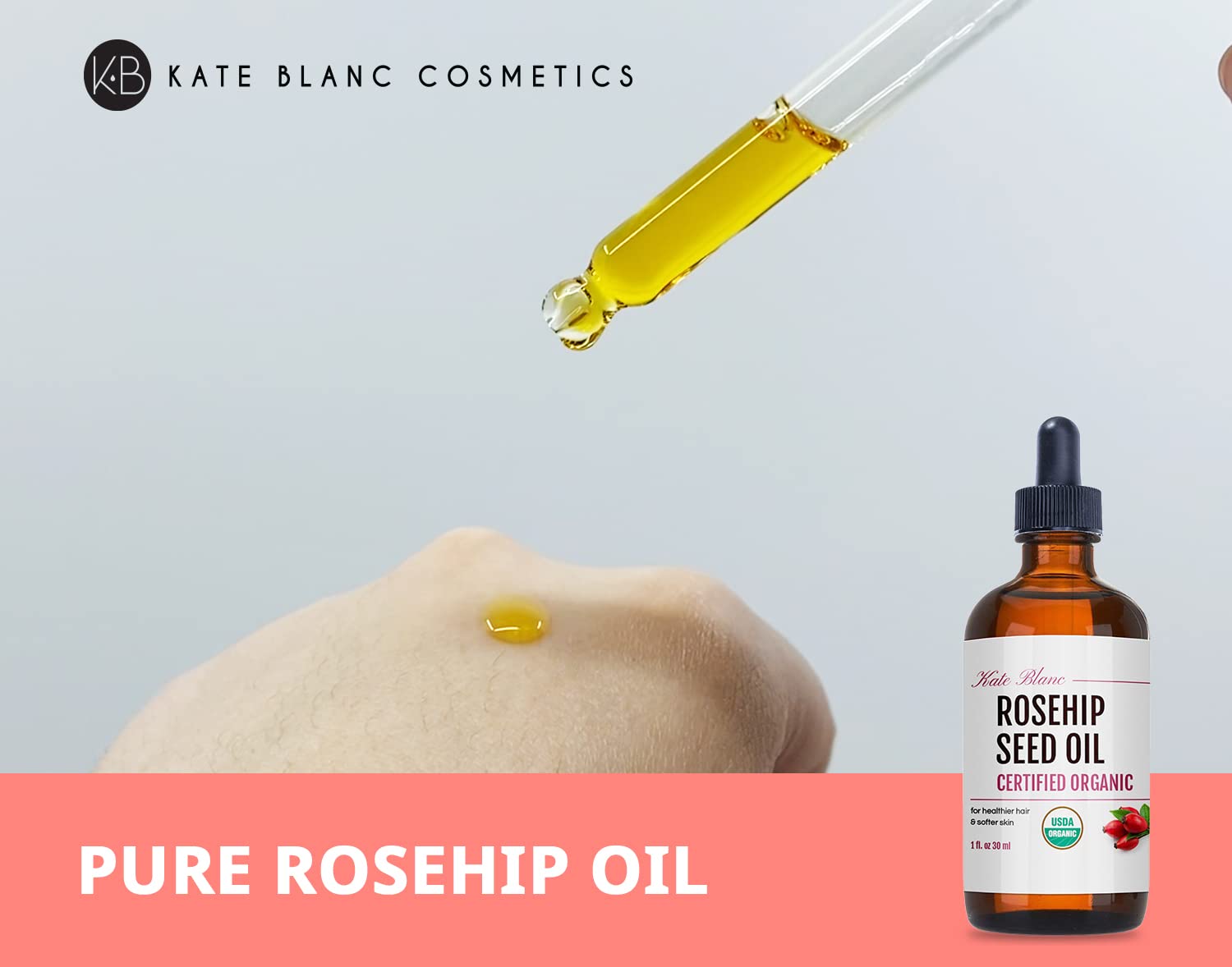 Kate Blanc Cosmetics Rosehip Oil for Face & Skin (1oz, Organic, Pure, Cold Pressed) Rosehip Seed Face Oil for Facial & Gua Sha Massage - Image 4