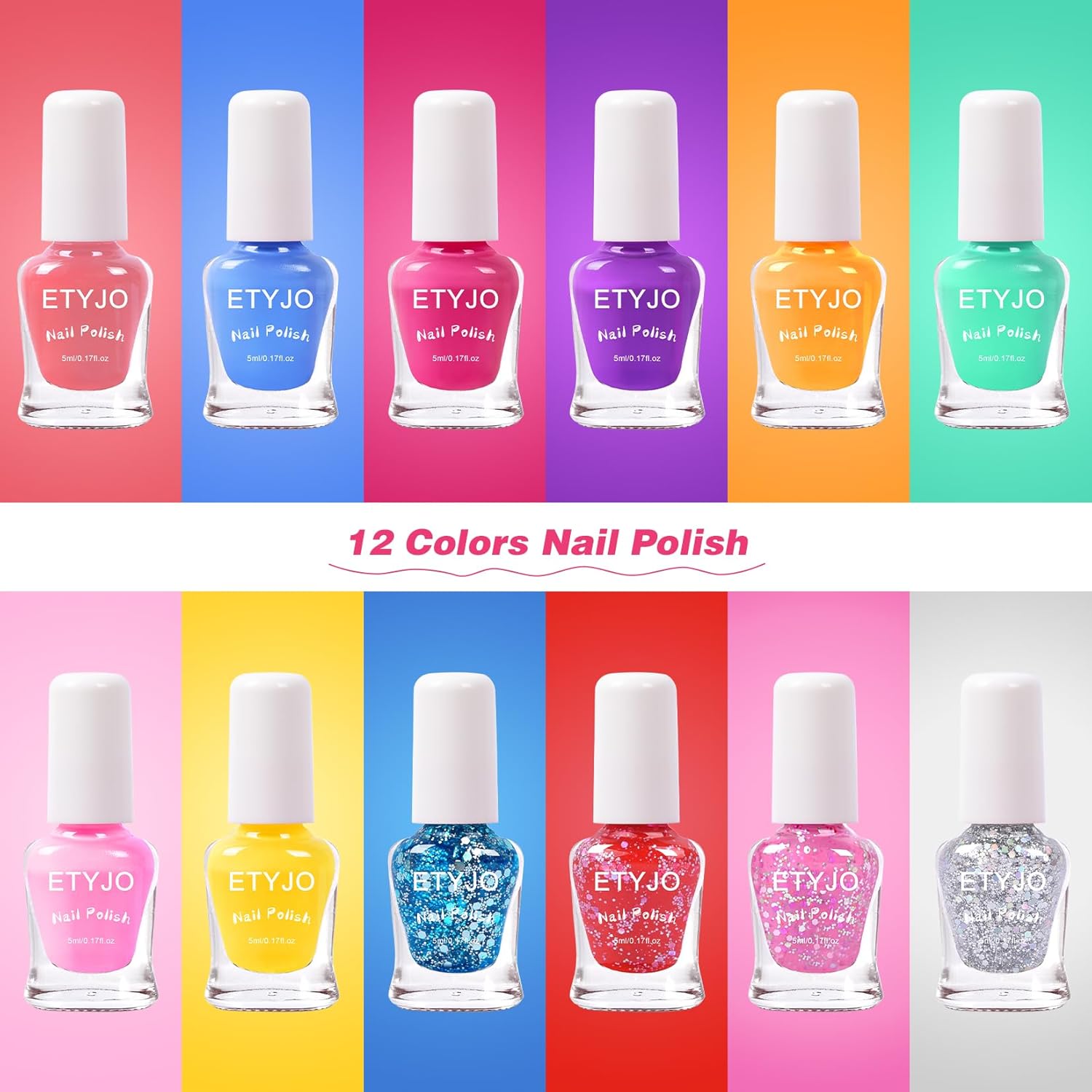 Kids Nail Polish Non-Toxic Nail Polishs 12 Colors Glitter Kids Nail Polish Set for Girls, Water-Based Peel-off Quick-Drying Nail Polish Toddler Perfect Birthday Gifts - Image 2