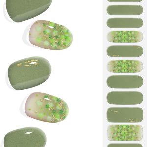 KING HORSE Semi Cured Gel Nail Strips - Extra Long Gel Nail Stickers - St. Patrick's Day Lucky Clover L08