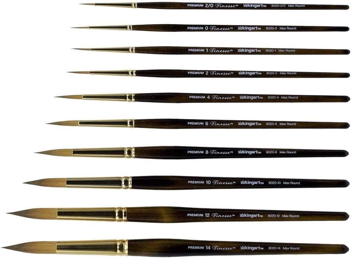 KINGART 1010C Premium 10 Pc. / Sizes Finesse 8020 Series Ultra Round Watercolor Artist Brush Set, Synthetic Kolinsky Sable Blend, Short Handle, Gift Boxed - Image 5
