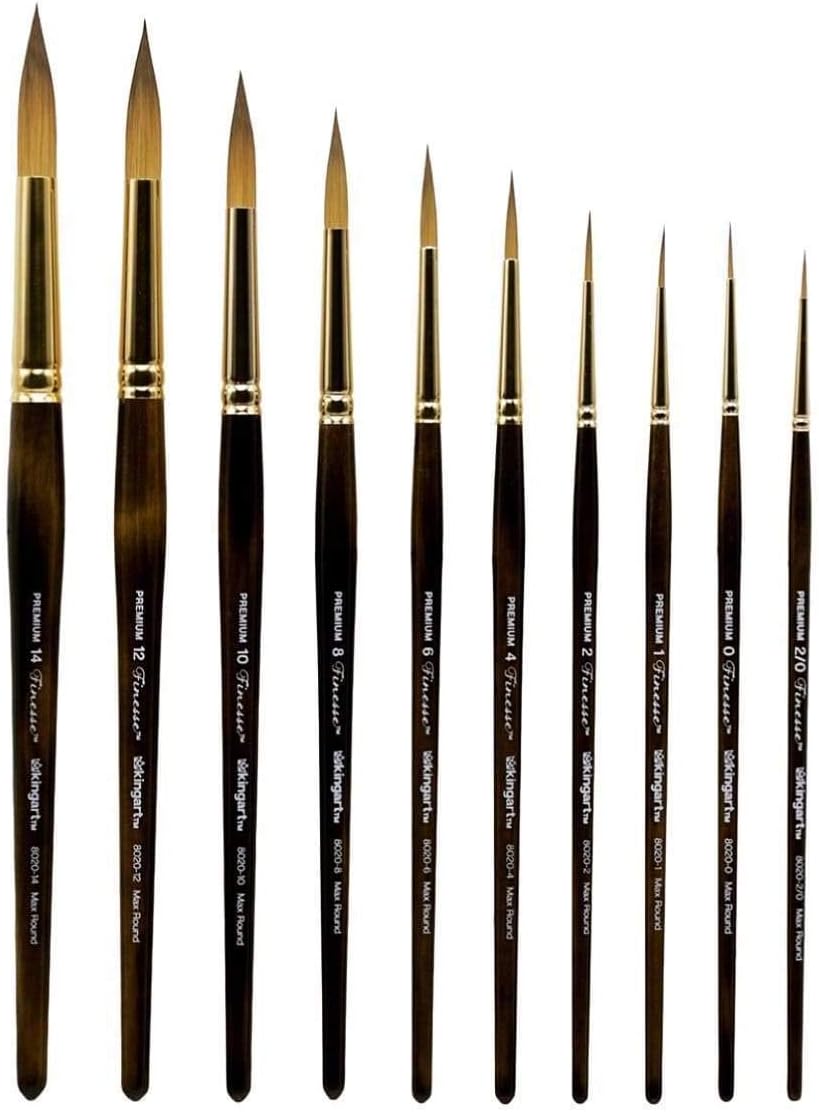 KINGART 1010C Premium 10 Pc. / Sizes Finesse 8020 Series Ultra Round Watercolor Artist Brush Set, Synthetic Kolinsky Sable Blend, Short Handle, Gift Boxed - Image 10