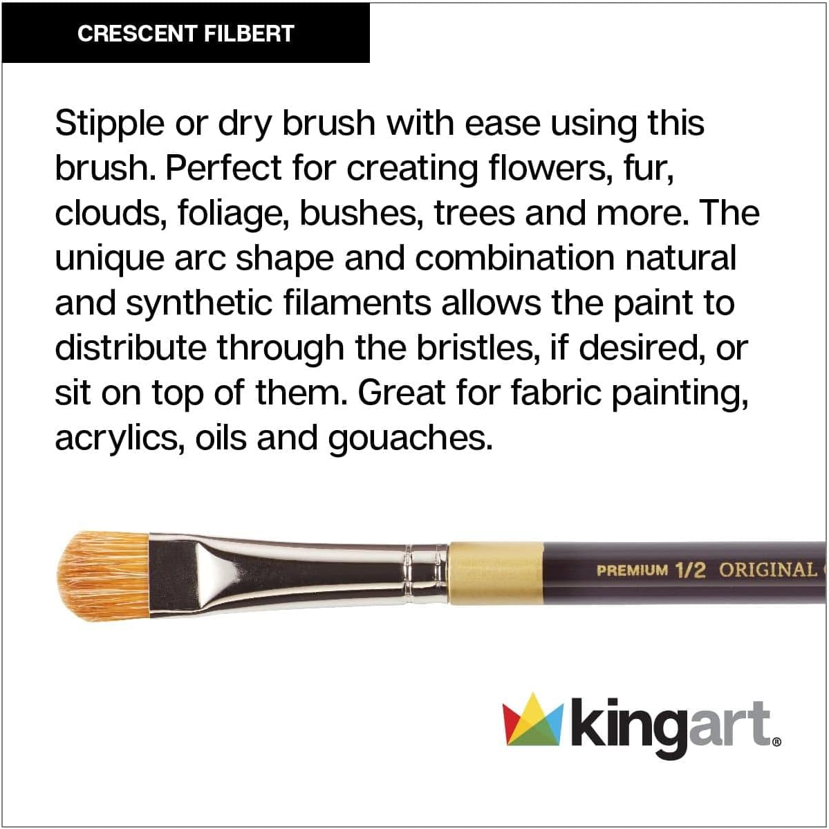 KINGART B-095 Premium 4 pc Original Gold Artist Brush Set Synthetic Bristles Short Handle 4 Sizes - Image 4
