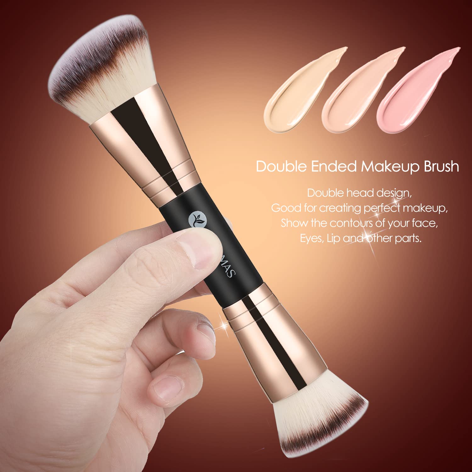 KINGMAS Foundation Makeup Brush, Premium Kabuki Brush, Double-Ended Contour Brush (Flat/Angled Round Top) for Blending Liquid Powder Concealer Cream Blush Makeup Brush - Image 4
