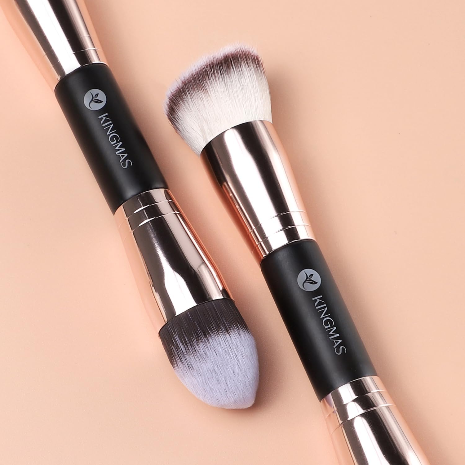 KINGMAS Foundation Makeup Brushes, 2Pcs Premium Double-Ended Makeup Brush (Flat/Angled/Angled Round/Tapered Top) for Buffing Liquid, Cream, Powder, Blending Face Brush - Image 6