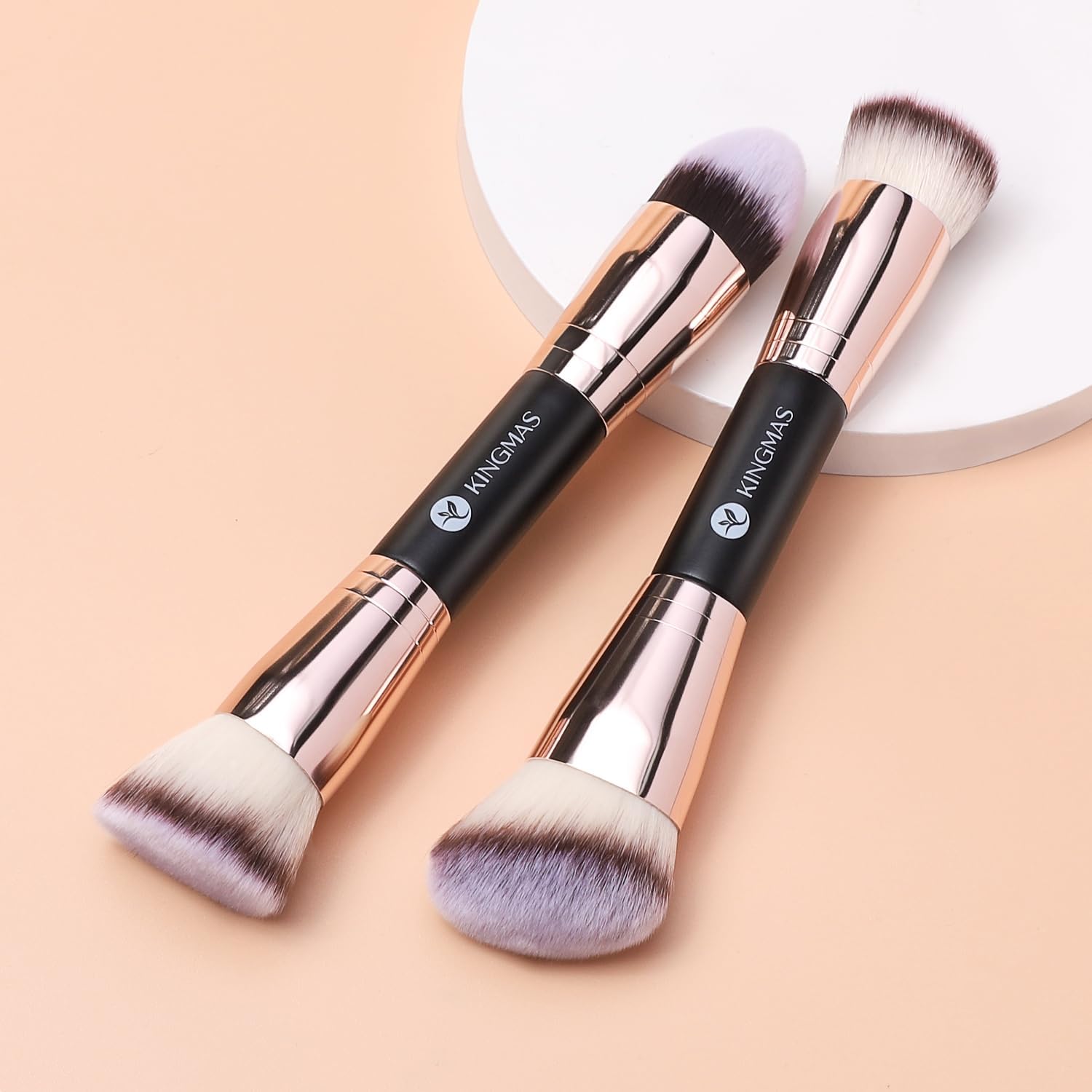 KINGMAS Foundation Makeup Brushes, 2Pcs Premium Double-Ended Makeup Brush (Flat/Angled/Angled Round/Tapered Top) for Buffing Liquid, Cream, Powder, Blending Face Brush - Image 5