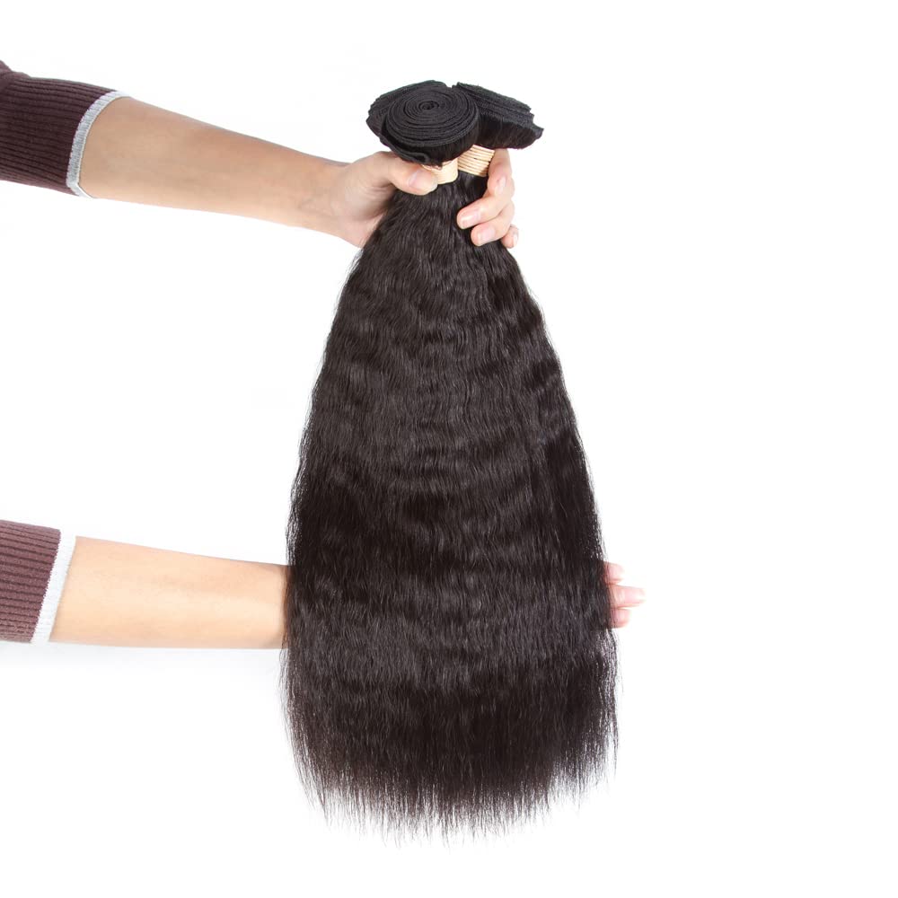 Kinky Straight Bundles, Kerriana 20 22 24 Inch Human Hair Bundles 100% Unprocessed Brazilian 3 bundles For Black Women Natural Black Color - Image 9
