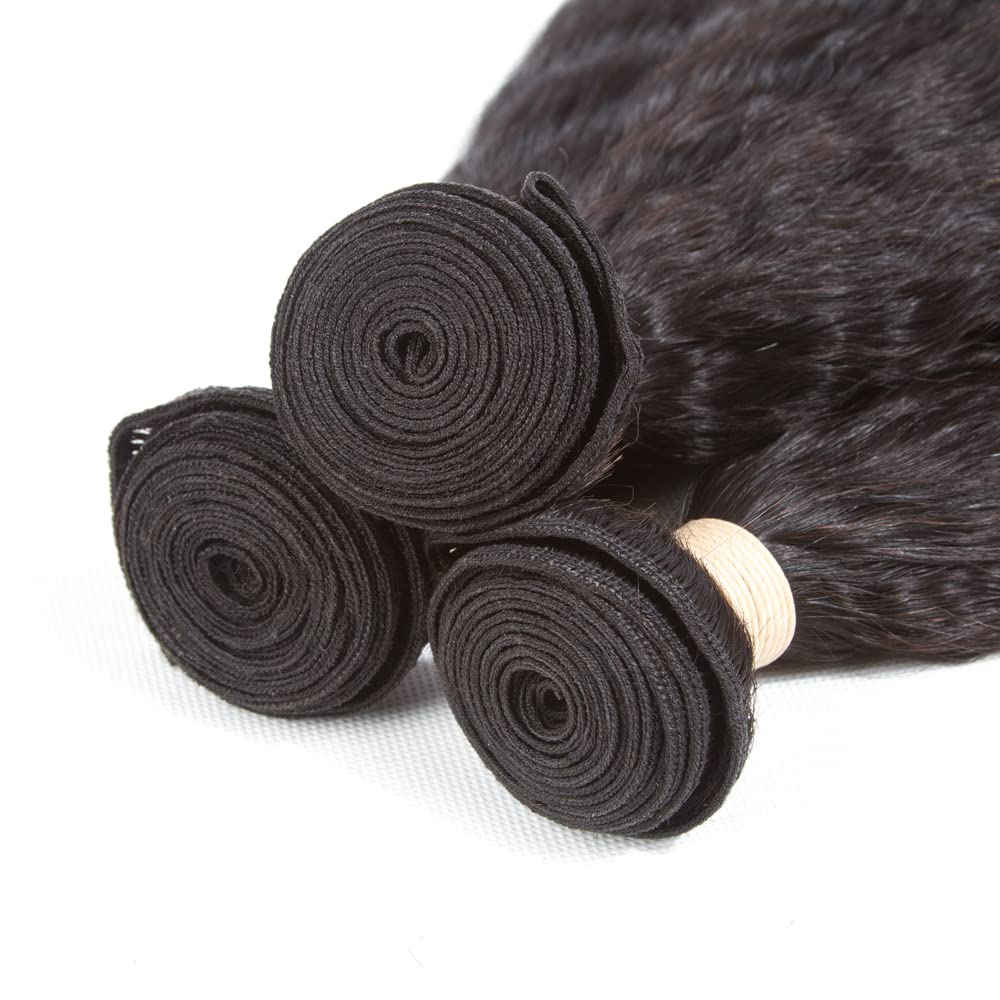 Kinky Straight Bundles, Kerriana 20 22 24 Inch Human Hair Bundles 100% Unprocessed Brazilian 3 bundles For Black Women Natural Black Color - Image 7