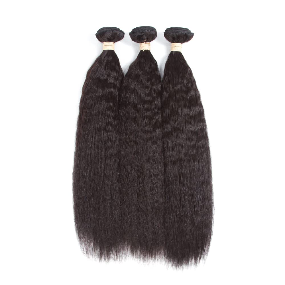 Kinky Straight Bundles, Kerriana 20 22 24 Inch Human Hair Bundles 100% Unprocessed Brazilian 3 bundles For Black Women Natural Black Color - Image 3