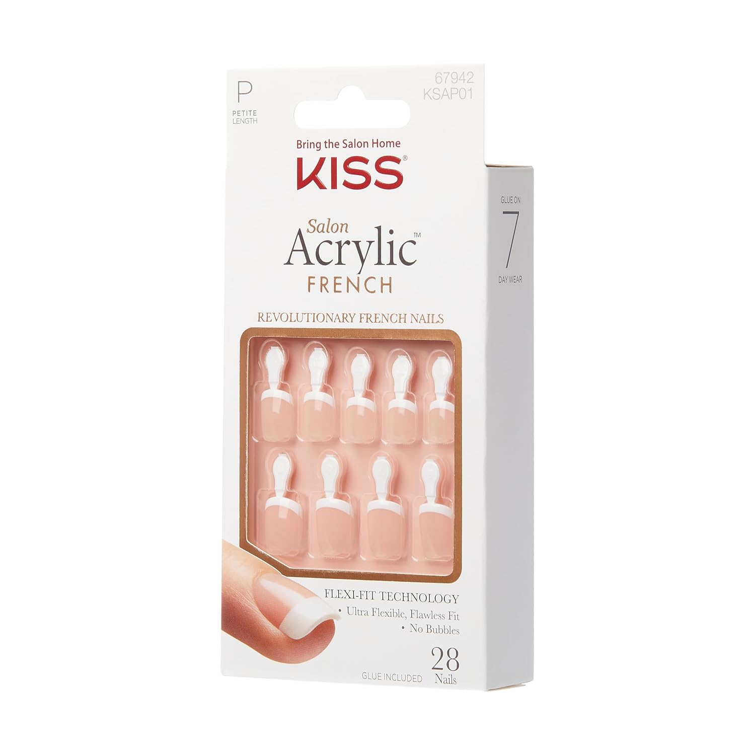 KISS Salon Acrylic, Press-On Nails, Nail glue included, 'Crush Hour', French, Petite Size, Squoval Shape, Includes 28 Nails, 2g Glue, 1 Manicure Stick, 1 Mini File - Image 3