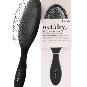 Kitsch Detangler Hair Brush for Wet and Dry Hair, Curly or Straight Hair, Detangling Brush with Flexible Hairbrush Bristles, Hair brushes for Women & Men, Adults & Kids, for Shower & Travel - Black