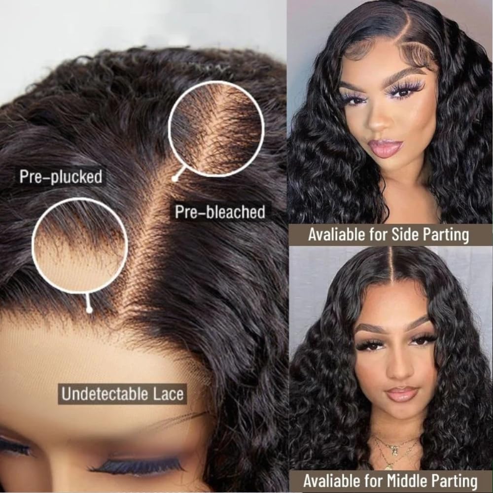 KLAIYI Pre Everything 13x4 Glueless Lace Front Wig Human Hair Water Wave Bye Bye Knots Put On and Go Wig Pre Cut Lace Pre Bleached Pre Plucked 30S Easy To Wear Beginner Curly Wig with Baby Hair 24Inch - Image 8
