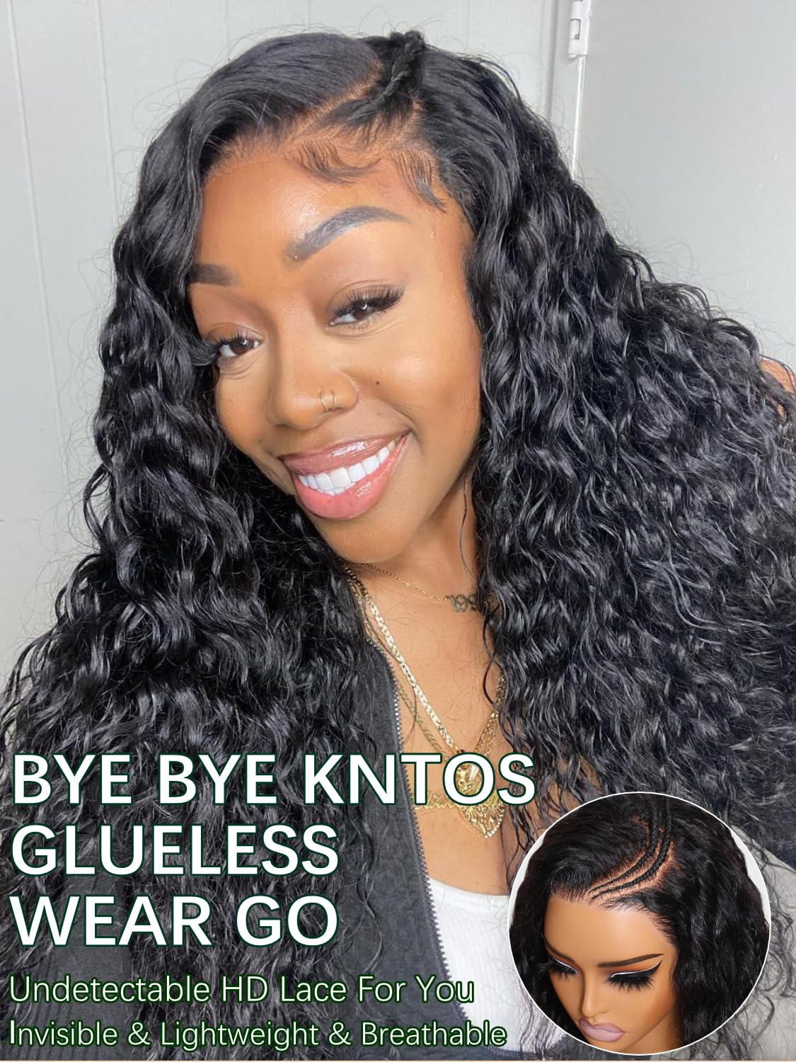 KLAIYI Pre Everything 13x4 Glueless Lace Front Wig Human Hair Water Wave Bye Bye Knots Put On and Go Wig Pre Cut Lace Pre Bleached Pre Plucked 30S Easy To Wear Beginner Curly Wig with Baby Hair 24Inch - Image 2