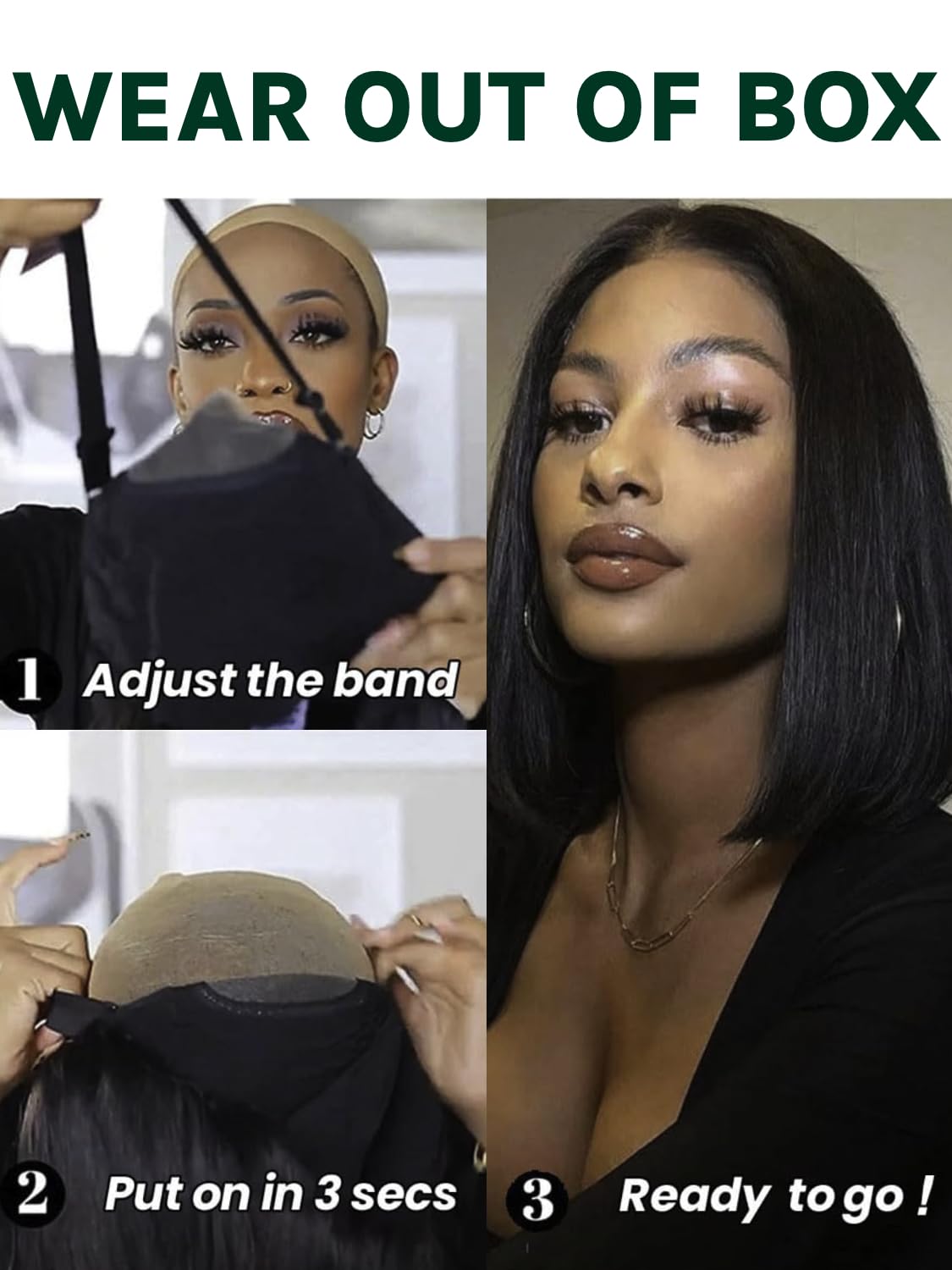 KLAIYI Yaki Straight Bob Wig Bye Bye Knots Glueless Pre Everything 13x4 Lace Frontal Wigs Human Hair Pre Cut Pre Plucked Pre Bleached Put On and Go Wigs for Beginners 30S Easy to Wear Kinky Wig 14Inch - Image 4