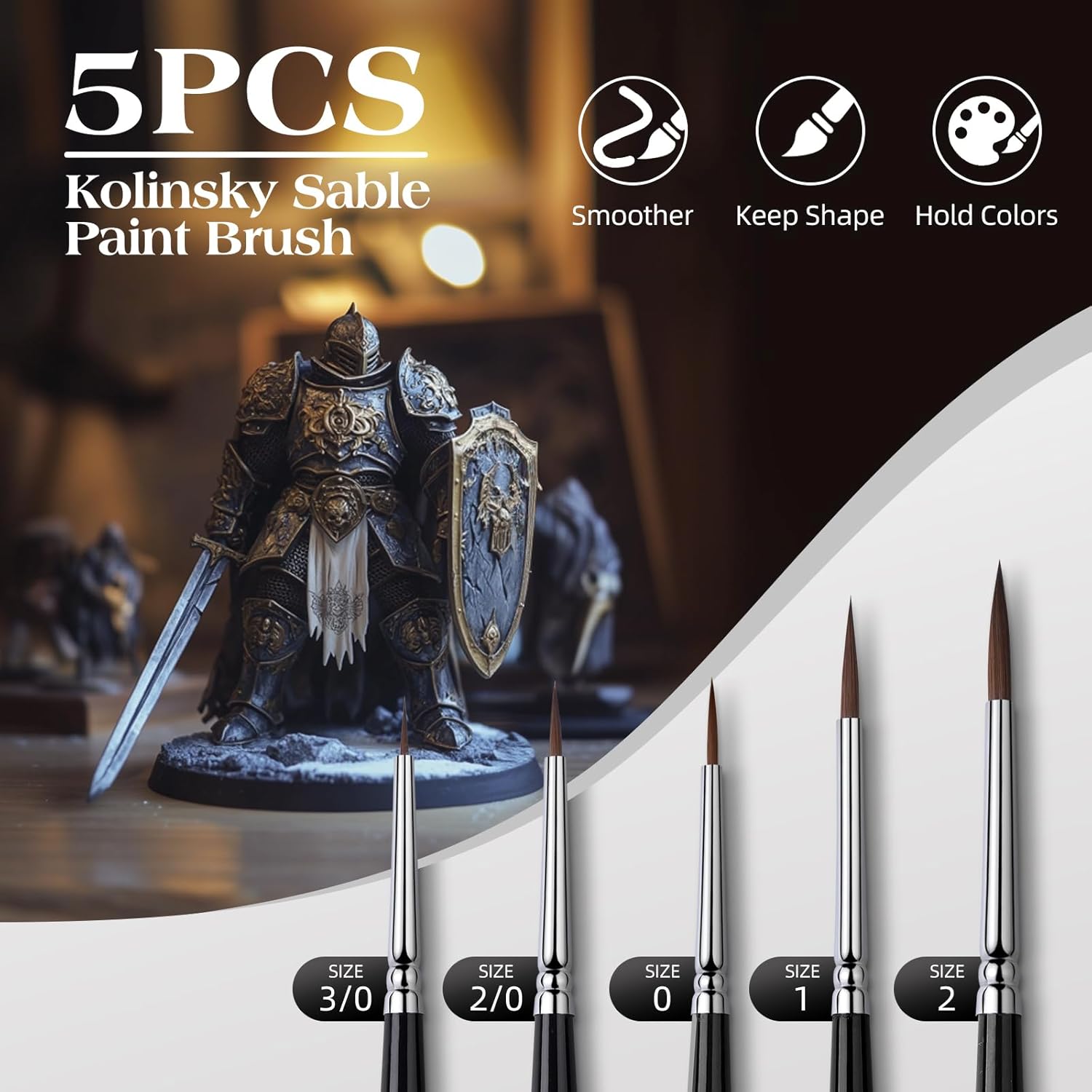 Kolinsky Sable Miniature Paint Brushes - Golden Maple 7pcs Detail Paint Brushes Drybrushes for Acrylic Watercolor, Small Fine Detail Paint Brush Set for Mini Paints (Black) - Image 3