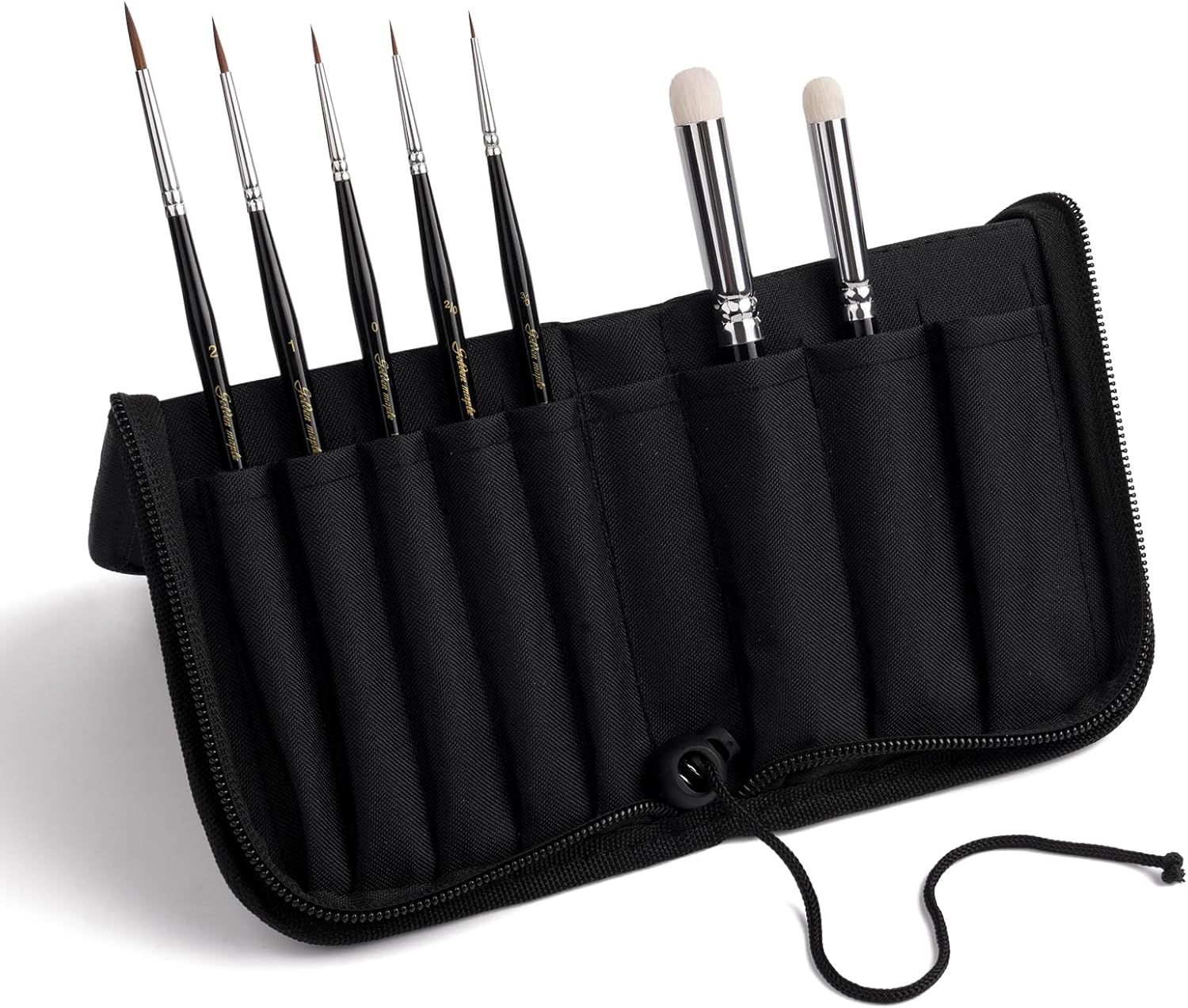 Kolinsky Sable Miniature Paint Brushes - Golden Maple 7pcs Detail Paint Brushes Drybrushes for Acrylic Watercolor, Small Fine Detail Paint Brush Set for Mini Paints (Black) - Image 7
