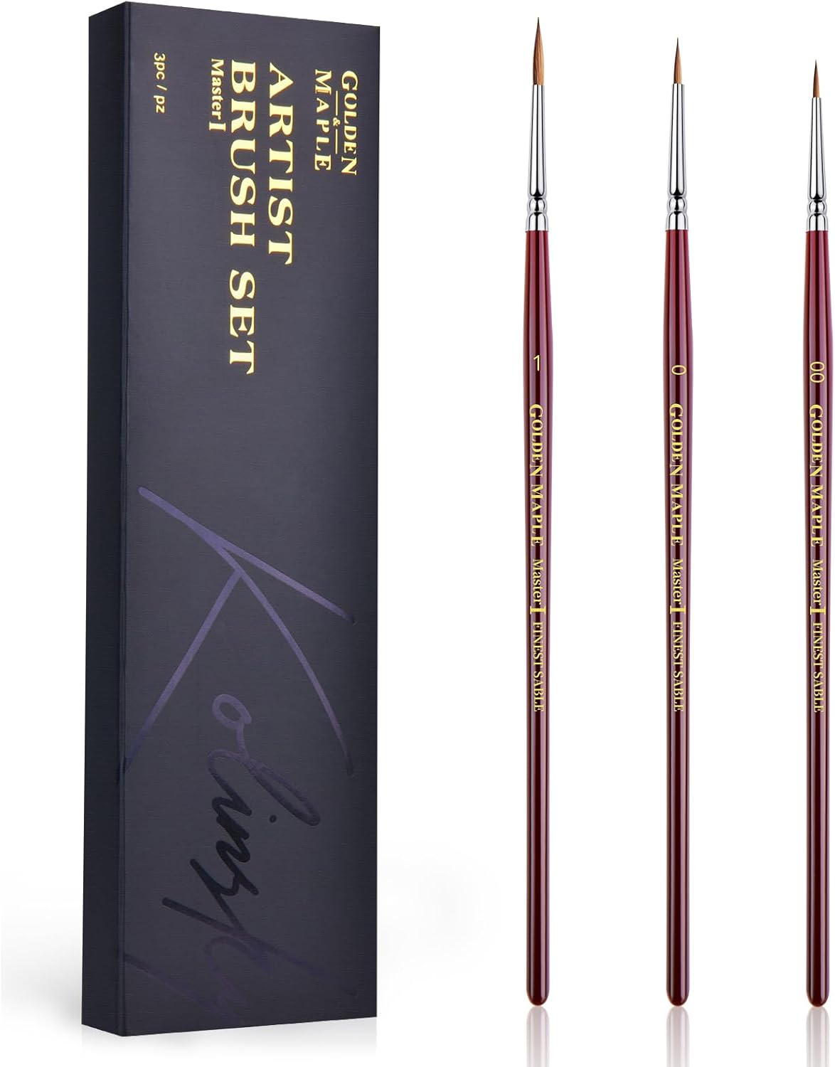 Kolinsky Sable Miniature Paint Brushes Professional Detail Paint Brushes, Golden Maple Ultra Fine Paint Brushes for Miniatures, Details, Fingure, Size 00, 0, 1