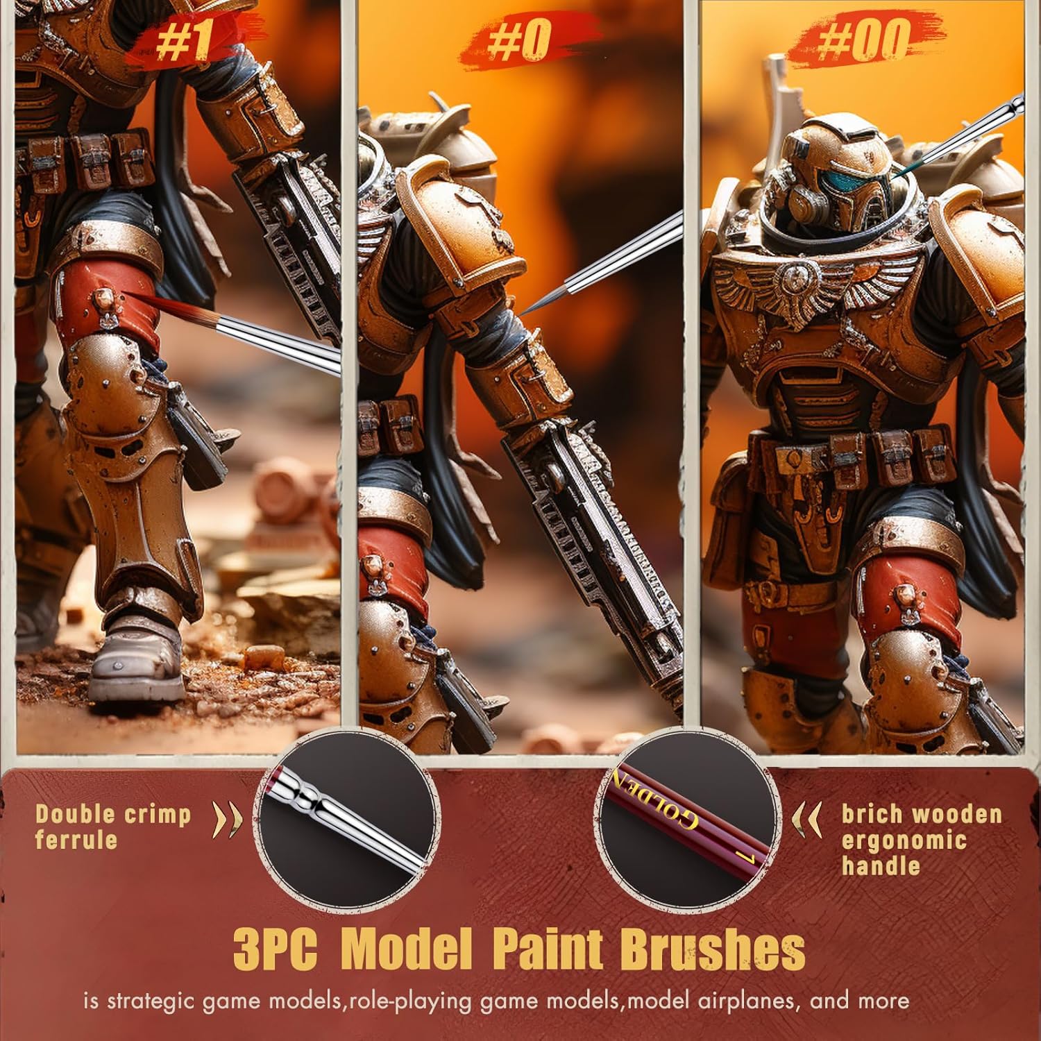 Kolinsky Sable Miniature Paint Brushes Professional Detail Paint Brushes, Golden Maple Ultra Fine Paint Brushes for Miniatures, Details, Fingure, Size 00, 0, 1 - Image 2