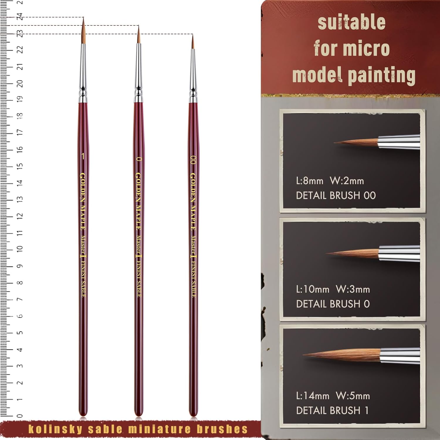 Kolinsky Sable Miniature Paint Brushes Professional Detail Paint Brushes, Golden Maple Ultra Fine Paint Brushes for Miniatures, Details, Fingure, Size 00, 0, 1 - Image 6